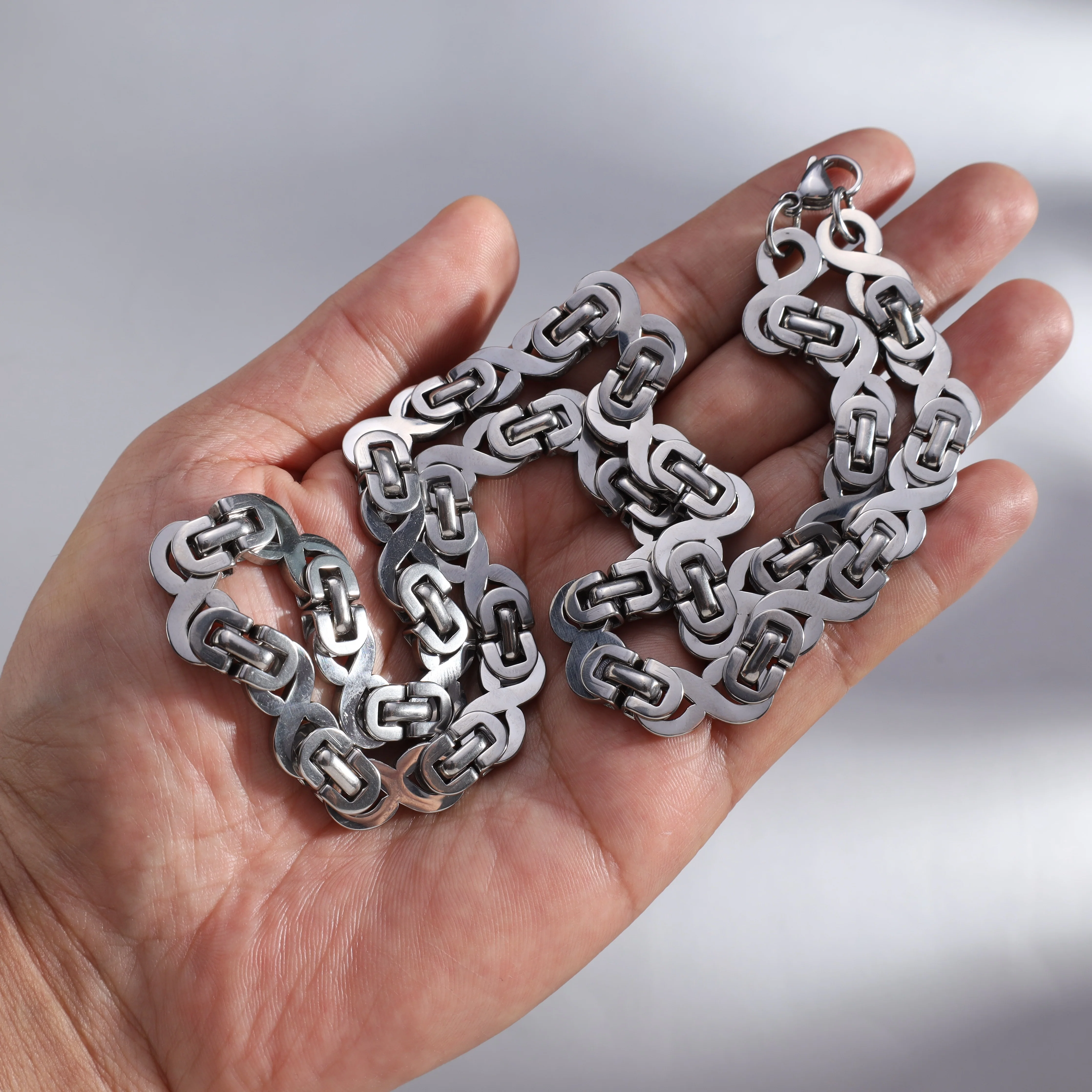 10mm Etrusker Infinity Kette flache Königskette 60cm aus Edelstahl - Image 5