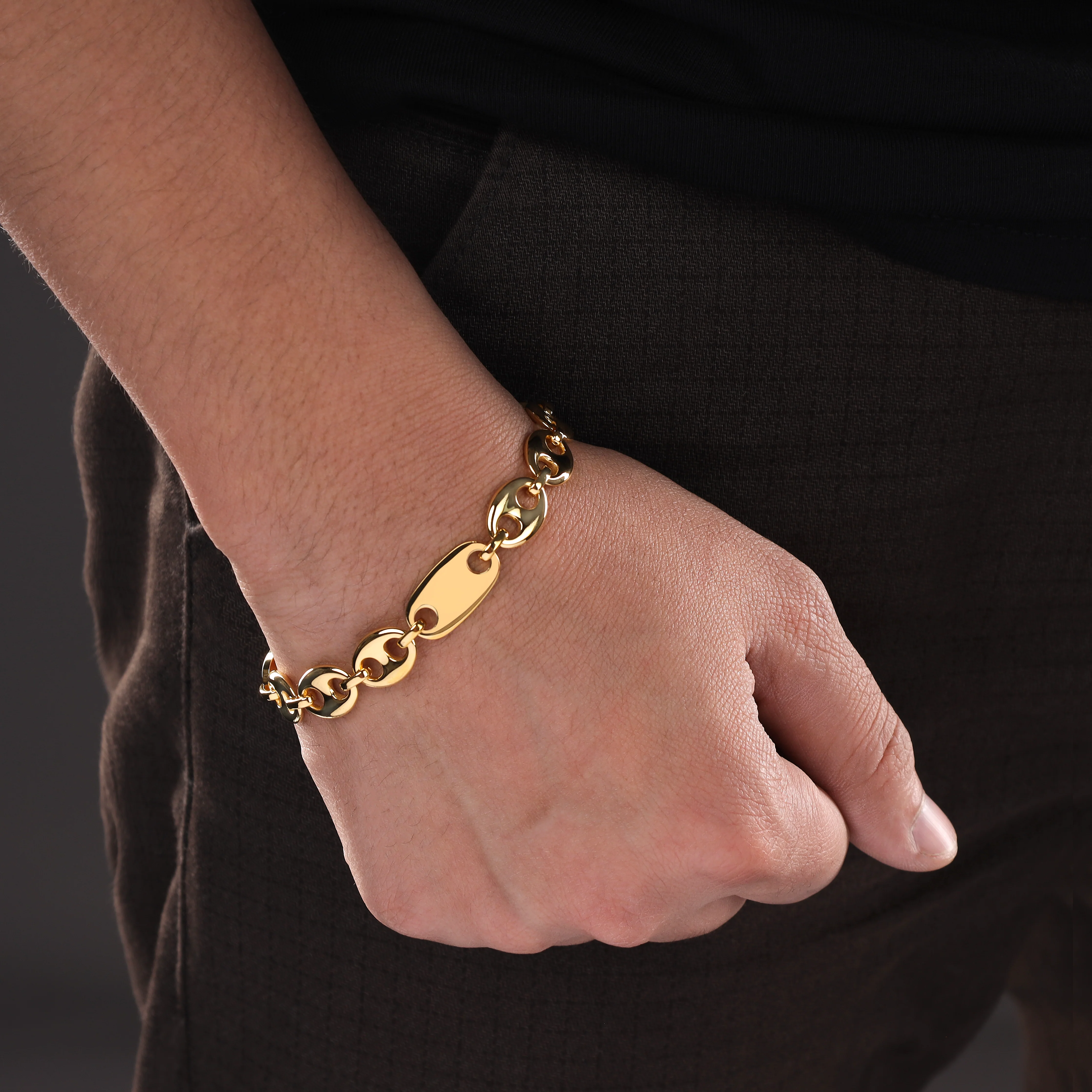 10mm Plattenkette + Bohnenkette Armband aus Edelstahl 18K Vergoldet - Image 2