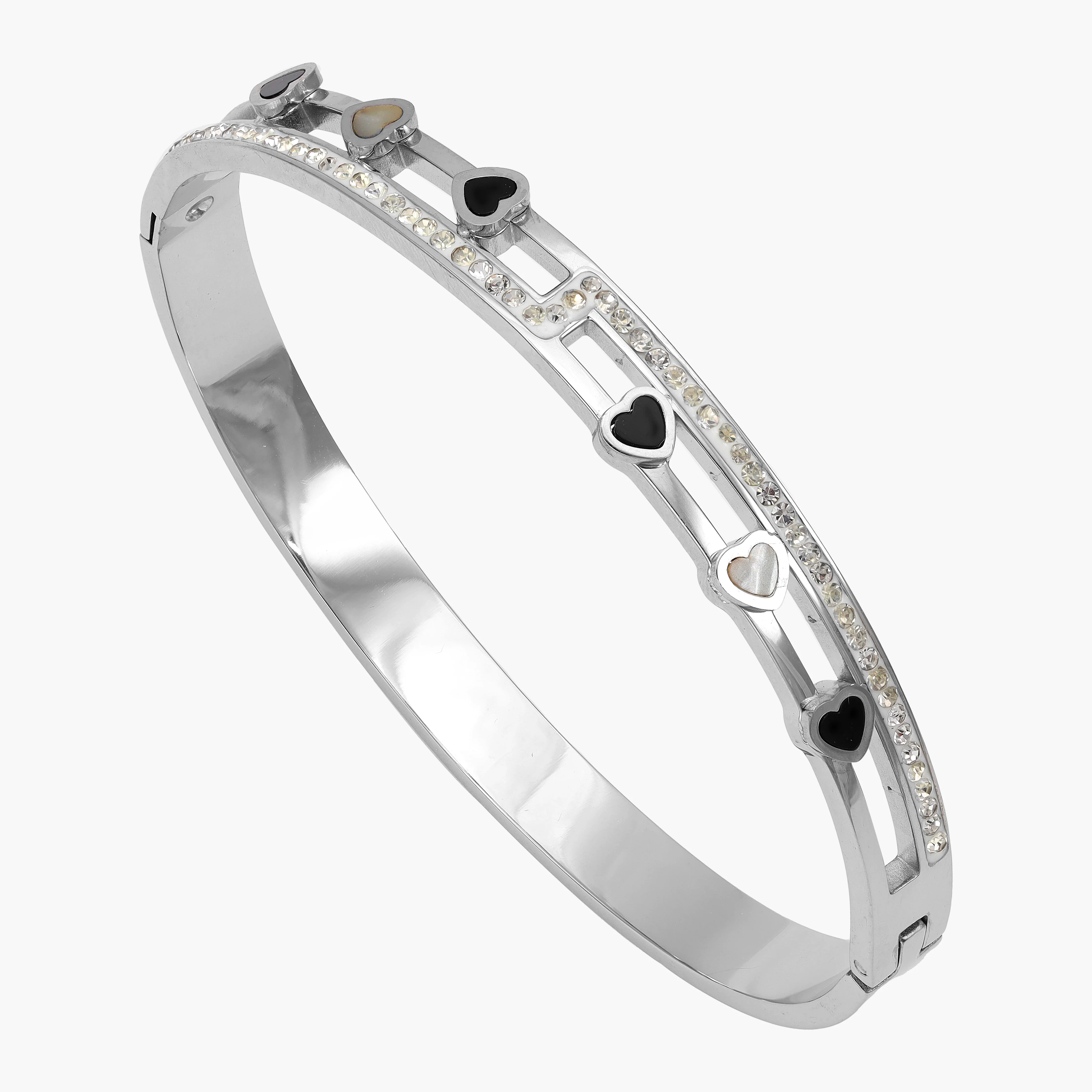 6mm Damen Armreifen Armband Herz Motiv aus Edelstahl