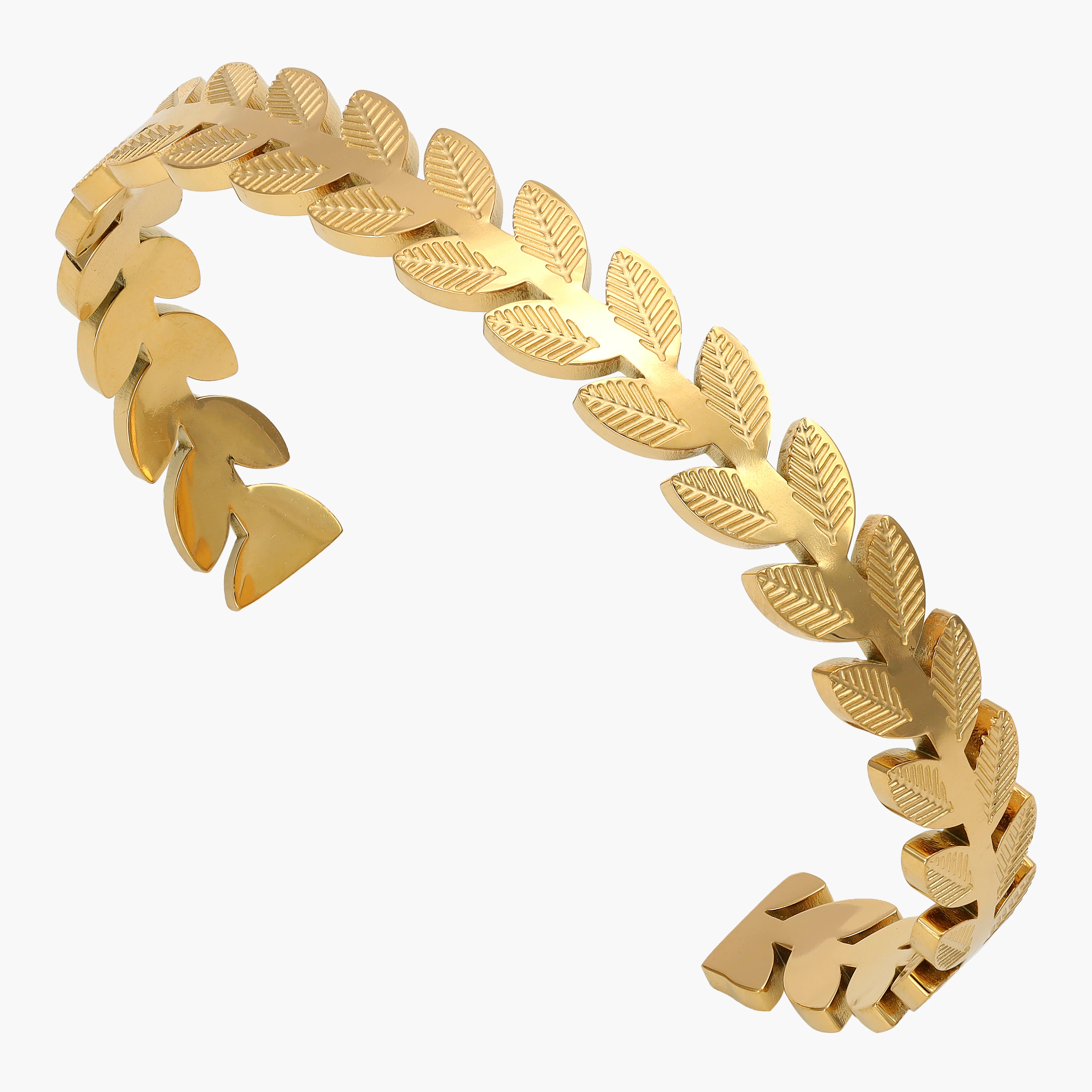 8mm Damen Armreifen Leaves Armband aus Edelstahl - Vergoldet