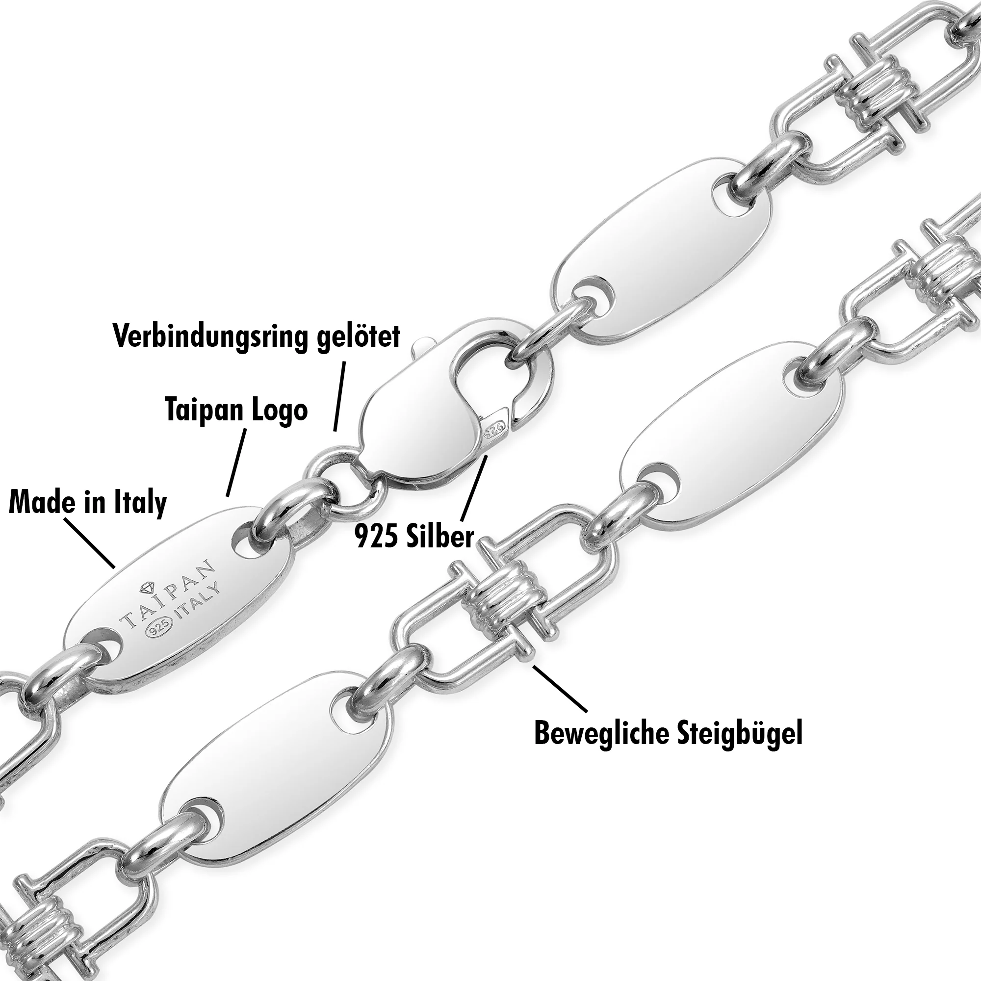 8mm Plattenkette bewegliche Steigbügelkette - 925 Silber - Image 3