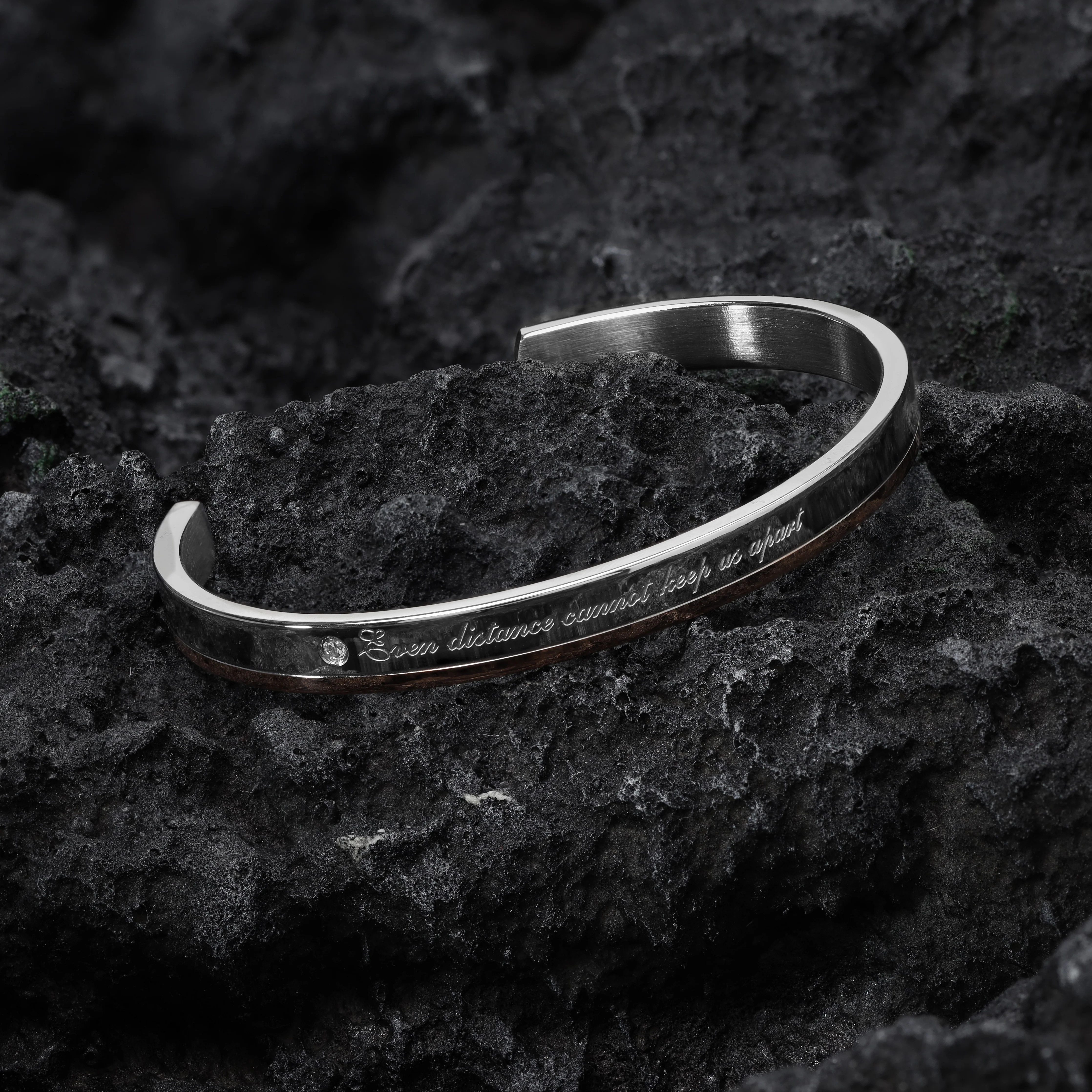 Armreif Armband 6mm breit Zirkoniastein Schriftzug aus Edelstahl - Image 3
