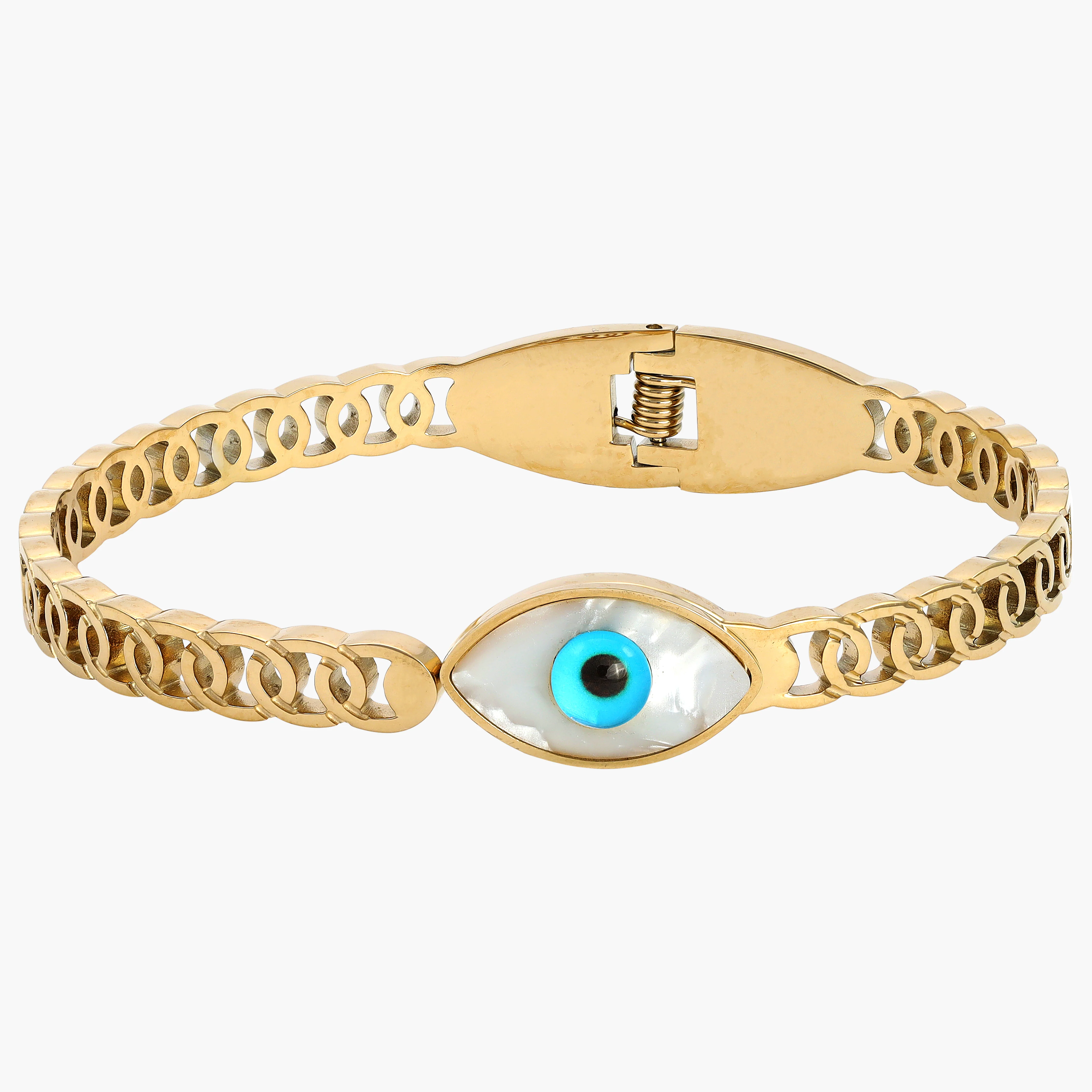 Armreifen Armband mit Nazar evil eye aus Edelstahl  Vergoldet