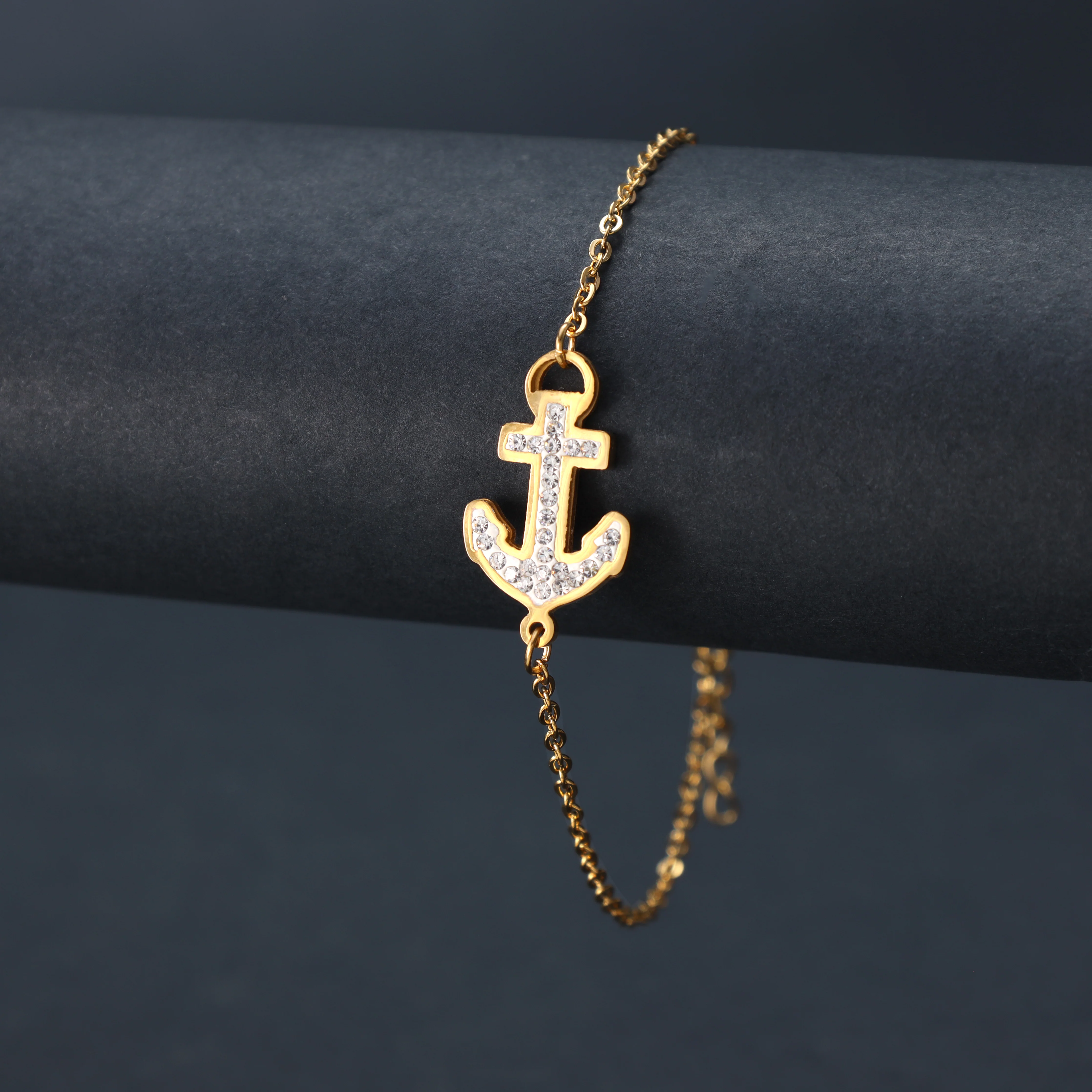 Damen Ankerkette mit Anker Armband aus Edelstahl - vergoldet - Image 3