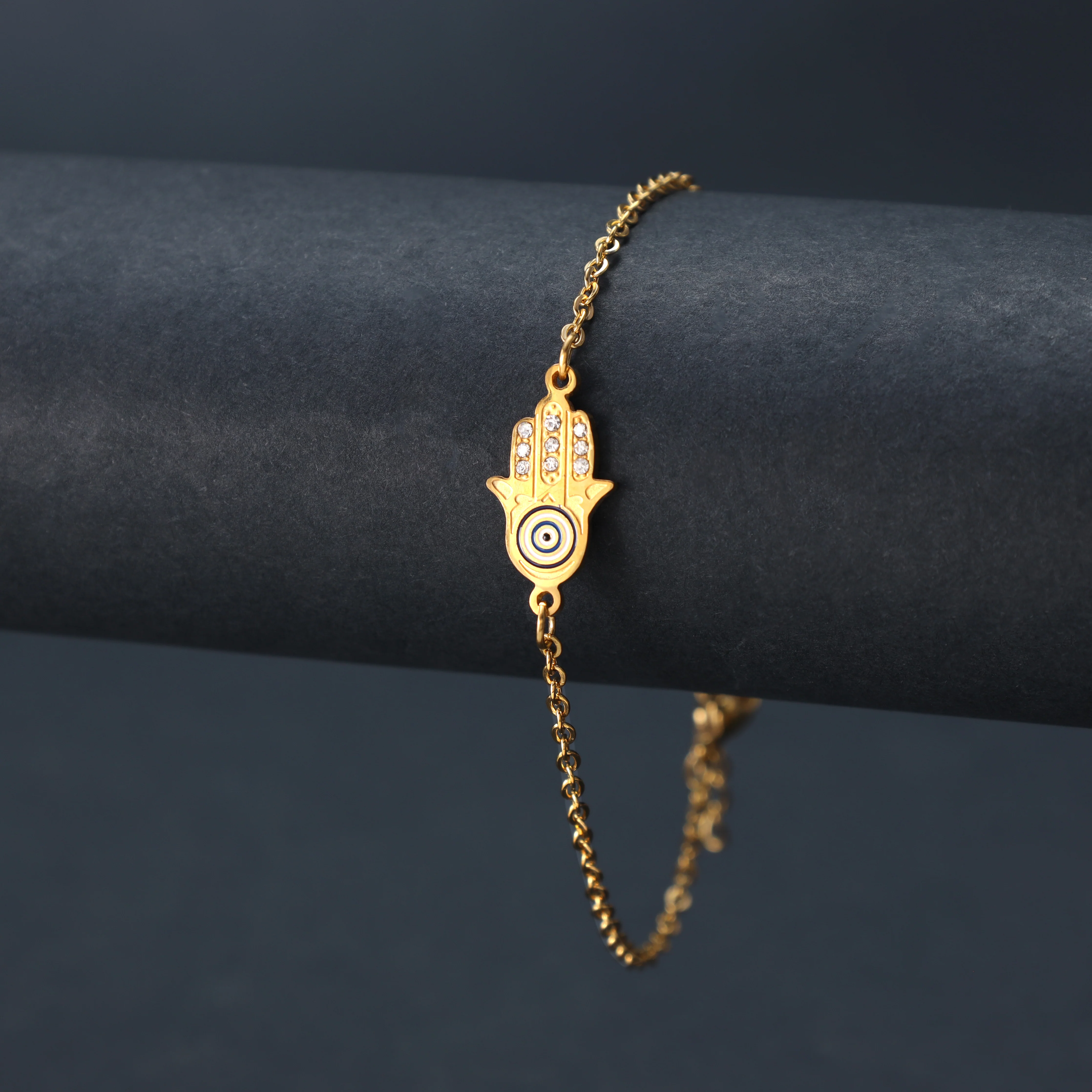 Damen Ankerkette mit Hand der Fatima Armband aus Edelstahl - vergoldet - Image 3