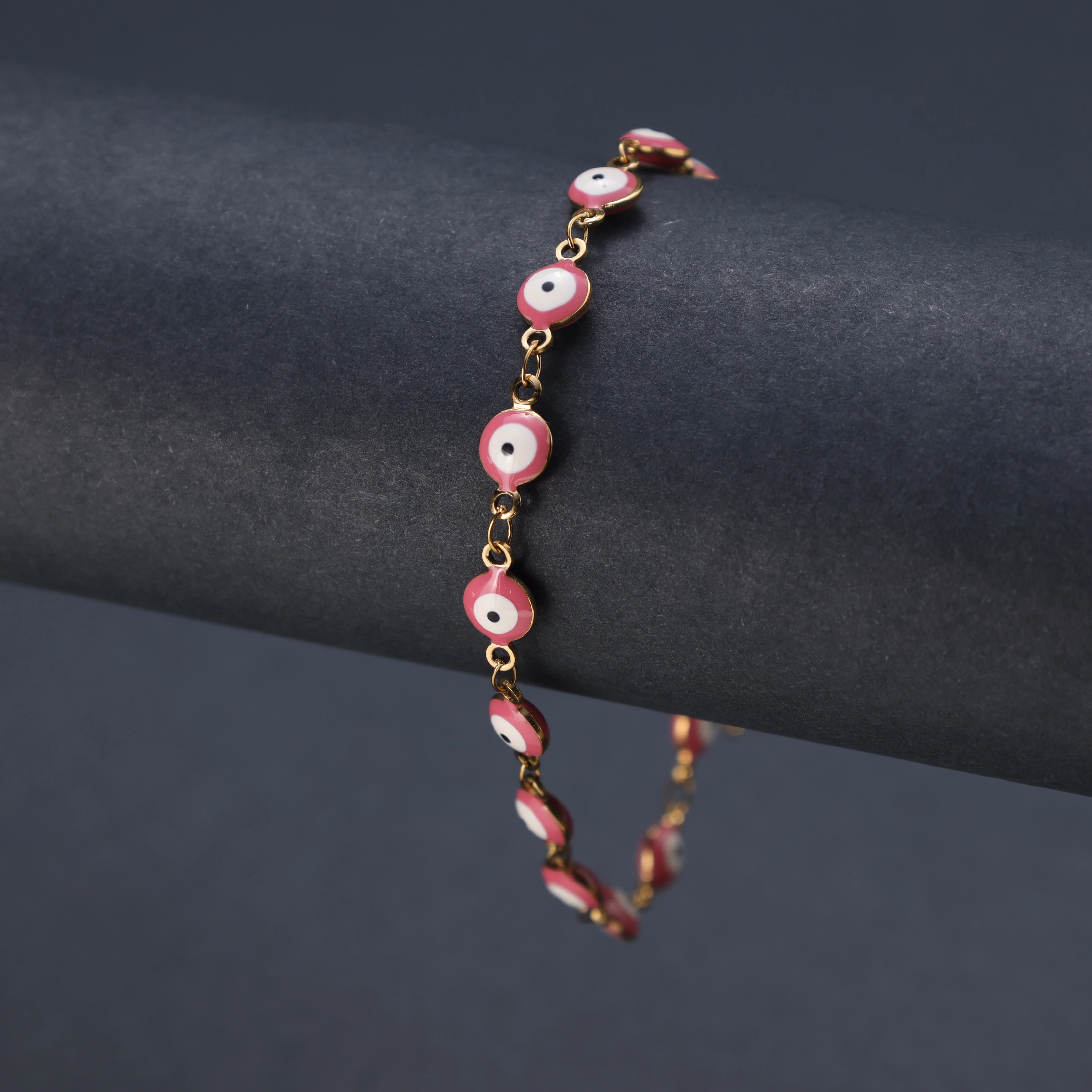Damen Armband Evil eye Pink 2mm aus Edelstahl - Vergoldet - Image 3