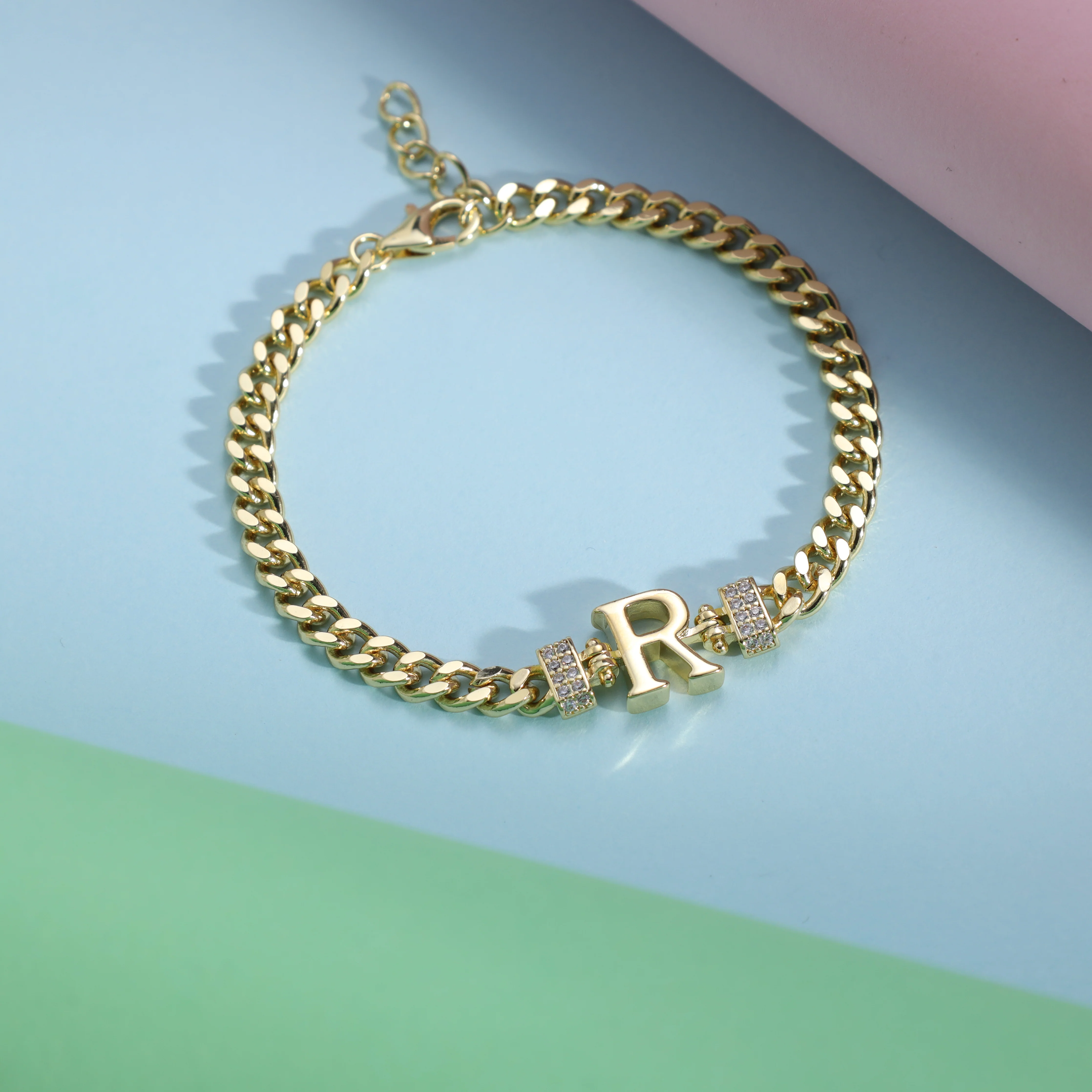 Damen Panzerkette Armband mit Buchstaben A-Z - Vergoldet - Image 51