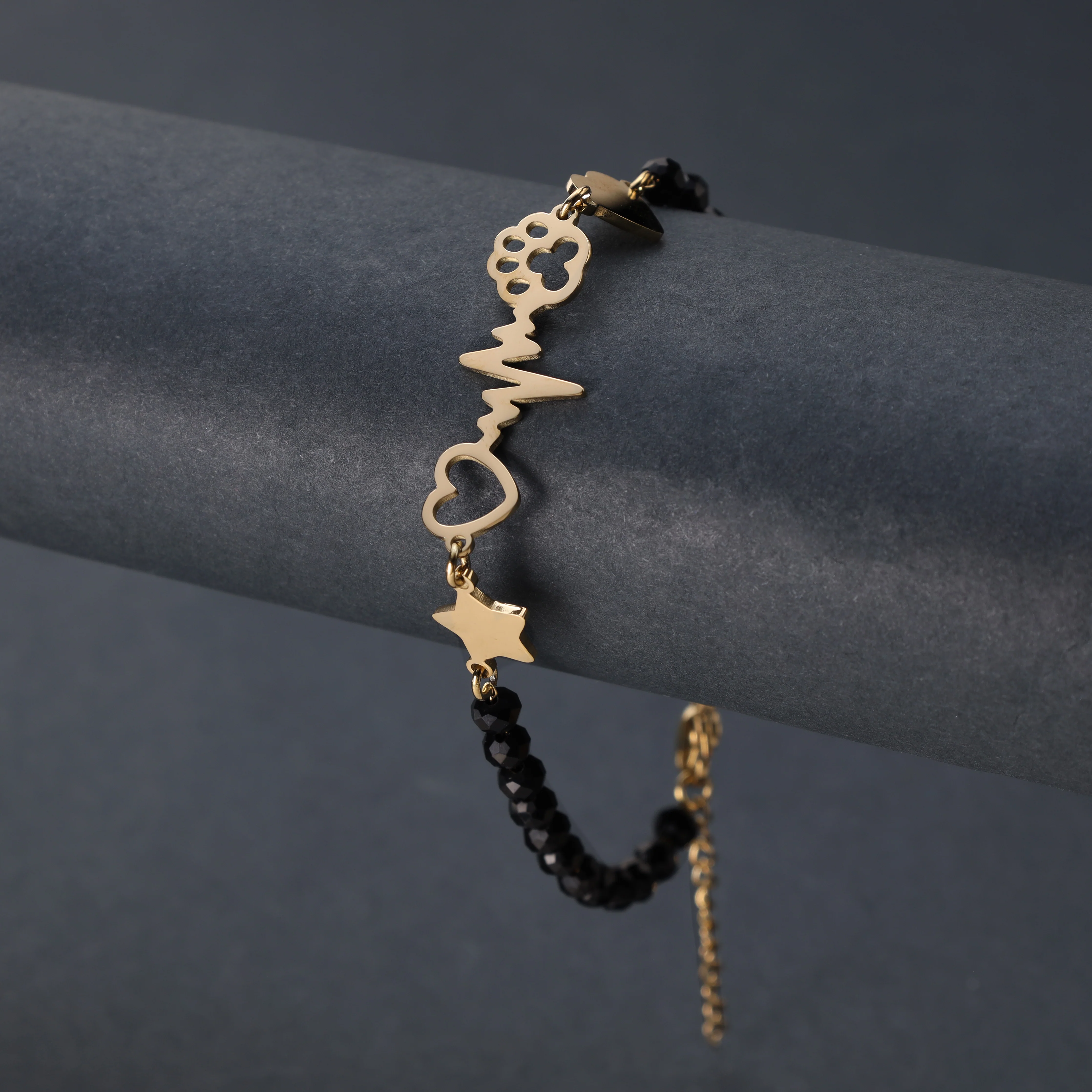 Damen Perlen Armband mit Herzschlag Motiv aus Edelstahl - vergoldet - Image 3