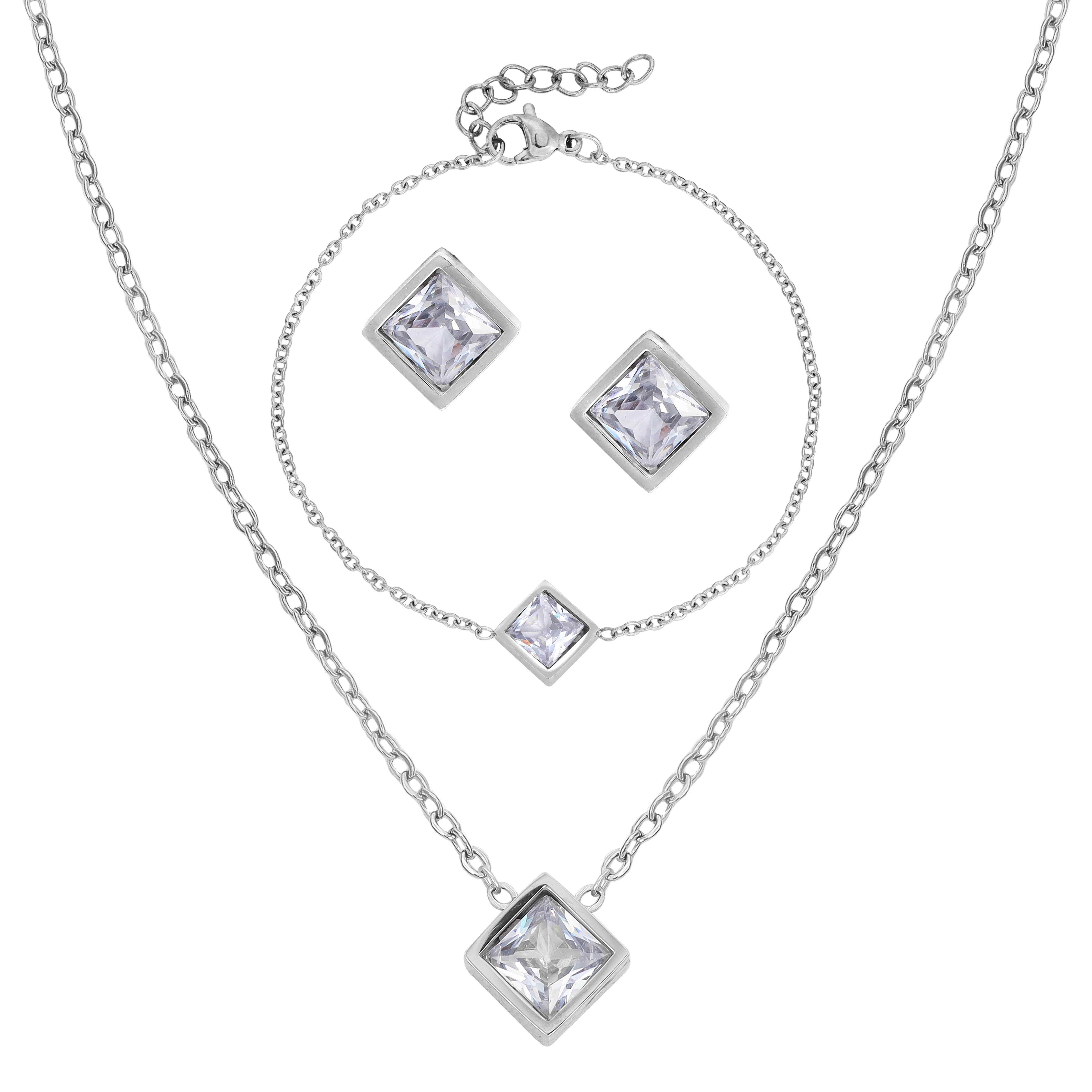 Damen Set Ankerkette Diamonds Anhänger, Ohrringe, Armband aus Edelstahl
