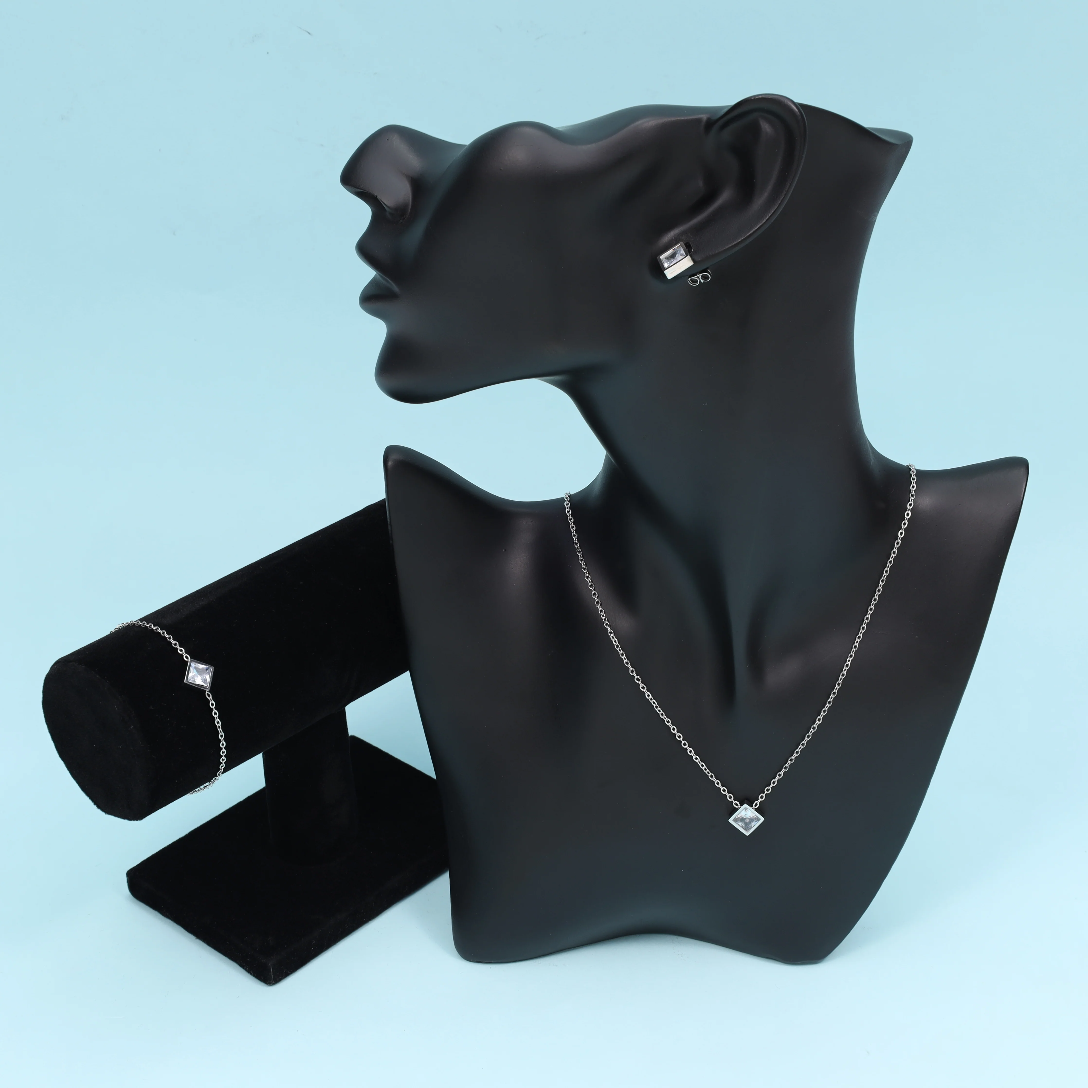 Damen Set Ankerkette Diamonds Anhänger, Ohrringe, Armband aus Edelstahl - Image 3