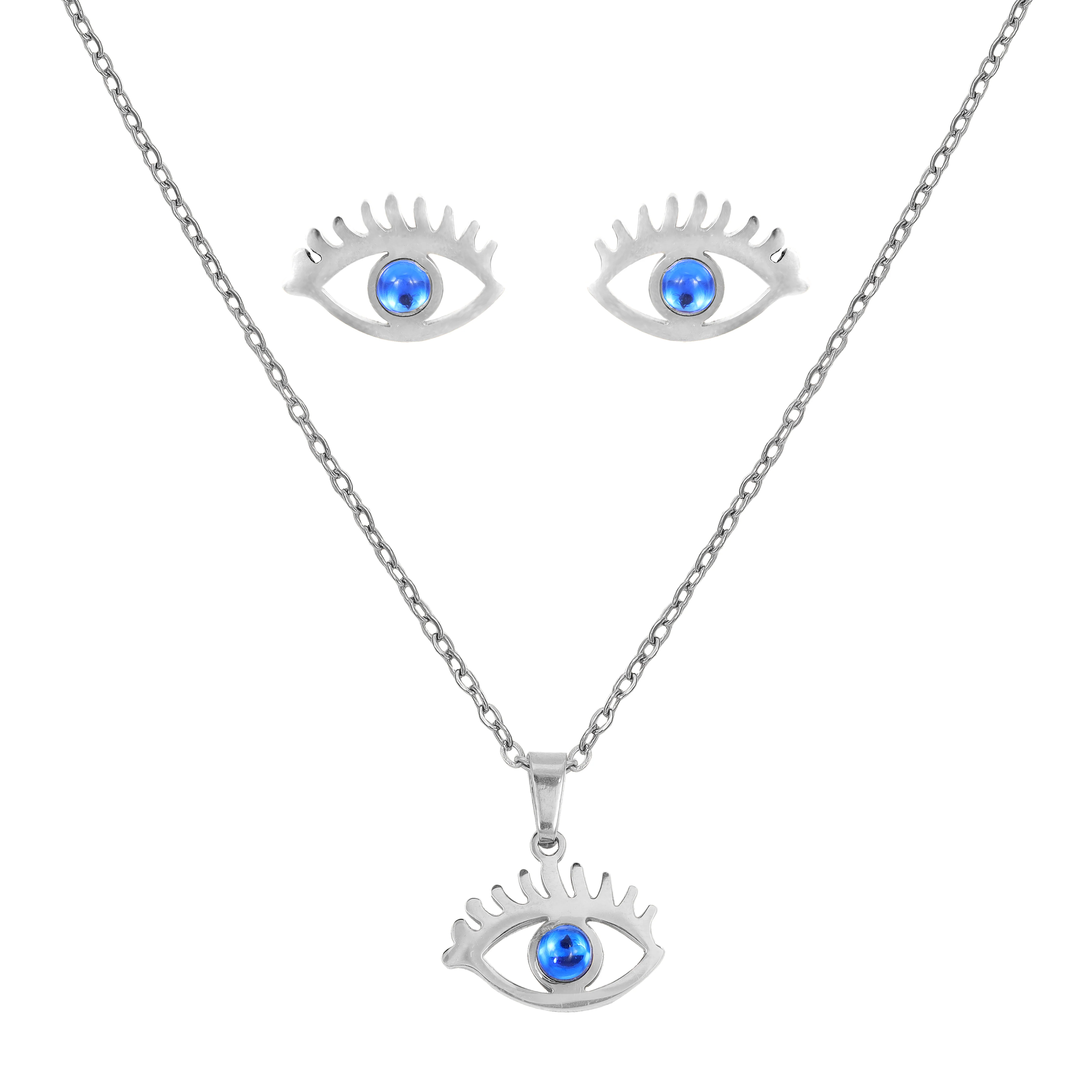 Damen Set Ankerkette mit Evil Eye Anhänger, Ohrringe aus Edelstahl - Image 3