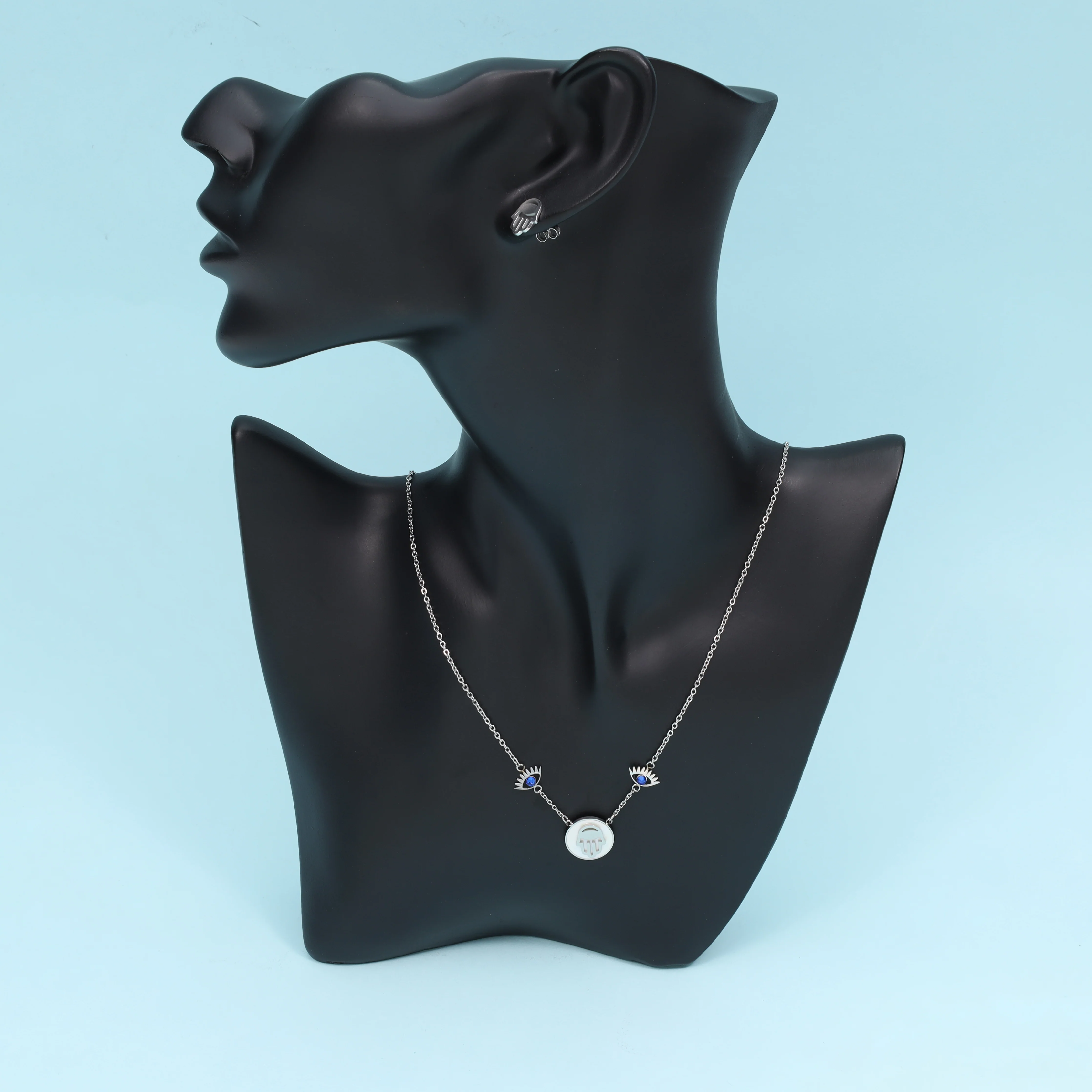 Damen Set Ankerkette mit Hand der Fatima Hamza Anhänger, Ohrringe aus Edelstahl - Image 3