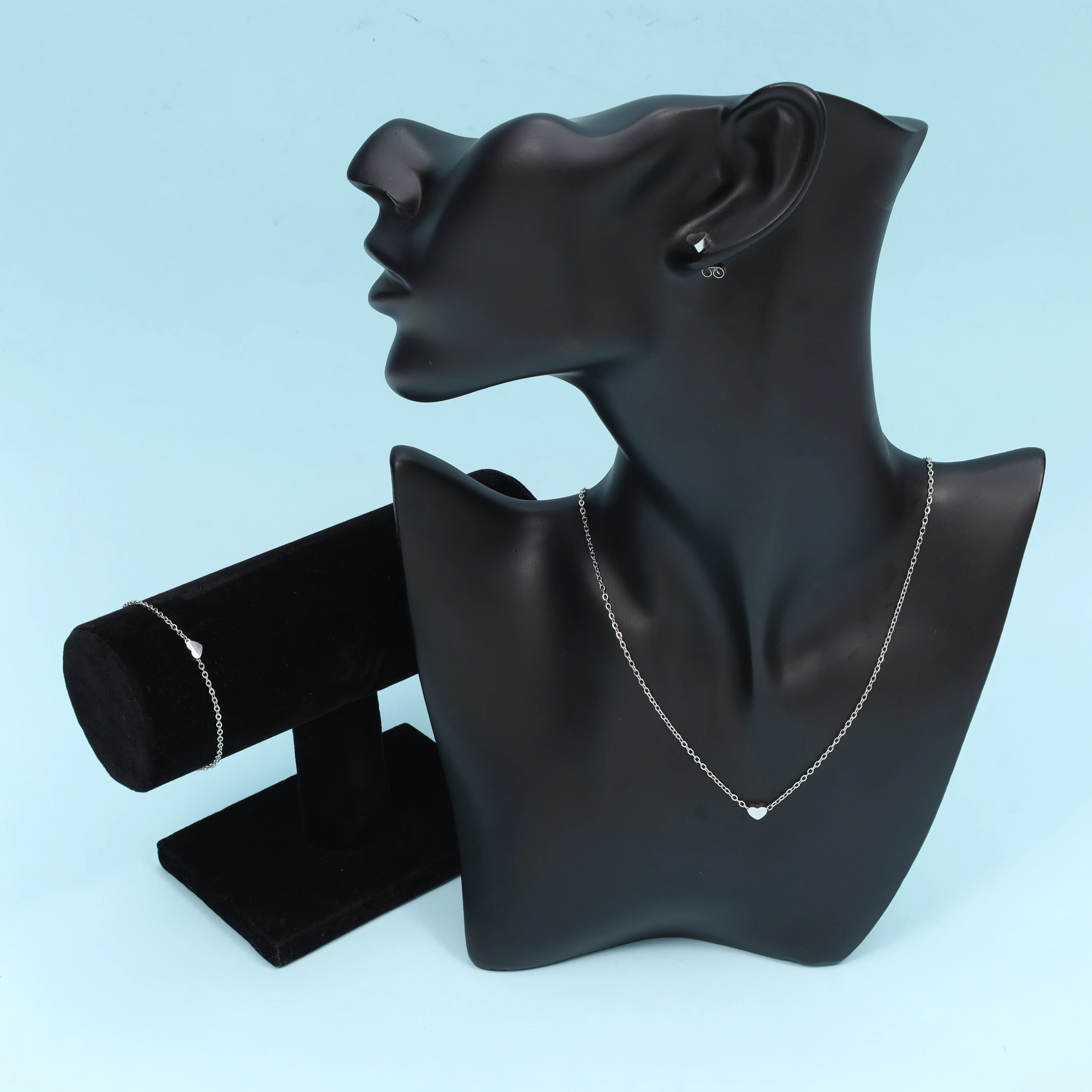 Damen Set Ankerkette mit Herz Anhänger, Ohrringe, Armband aus Edelstahl - Image 3