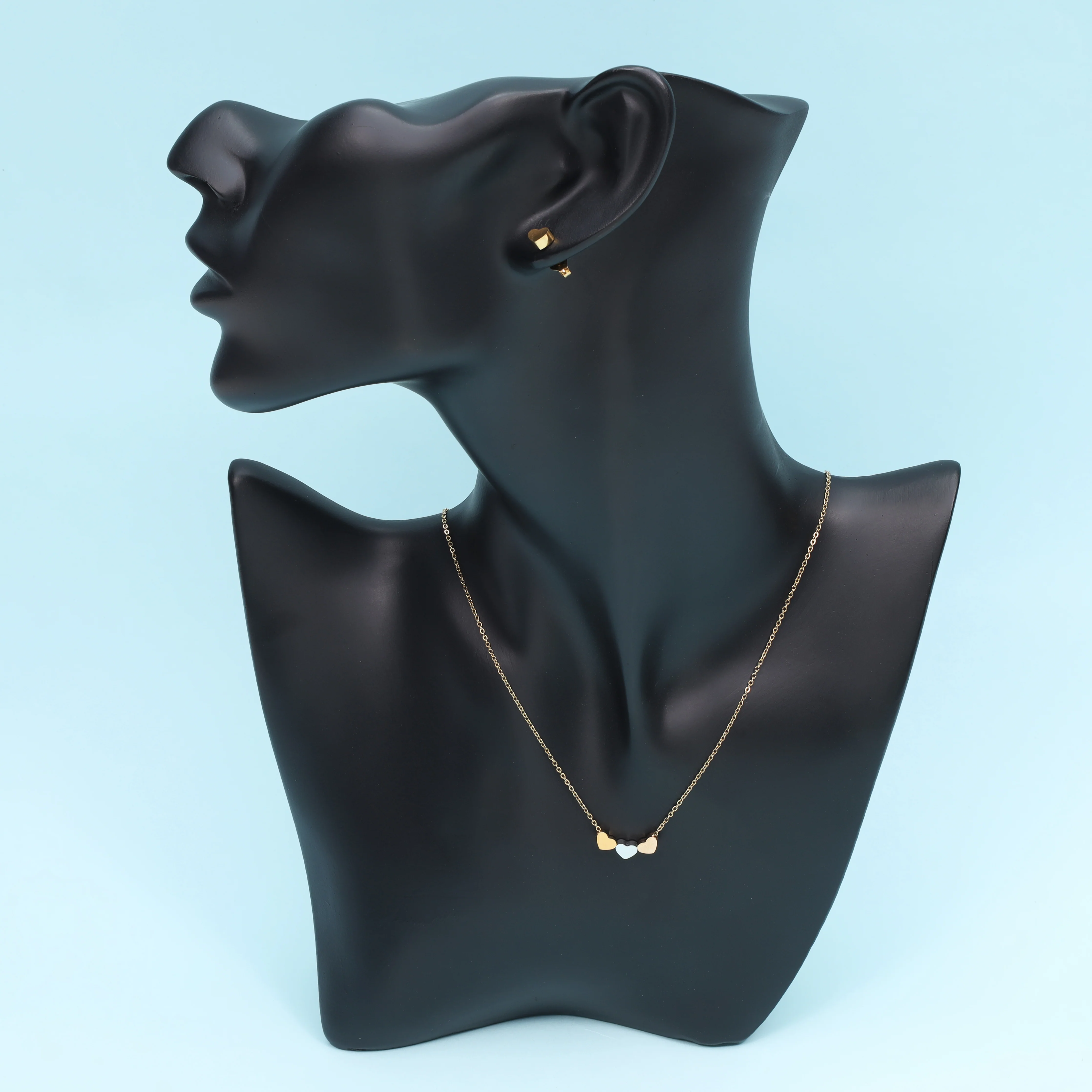 Damen Set Ankerkette mit Herz Anhänger & Ohrringe aus Edelstahl - vergoldet - Image 3