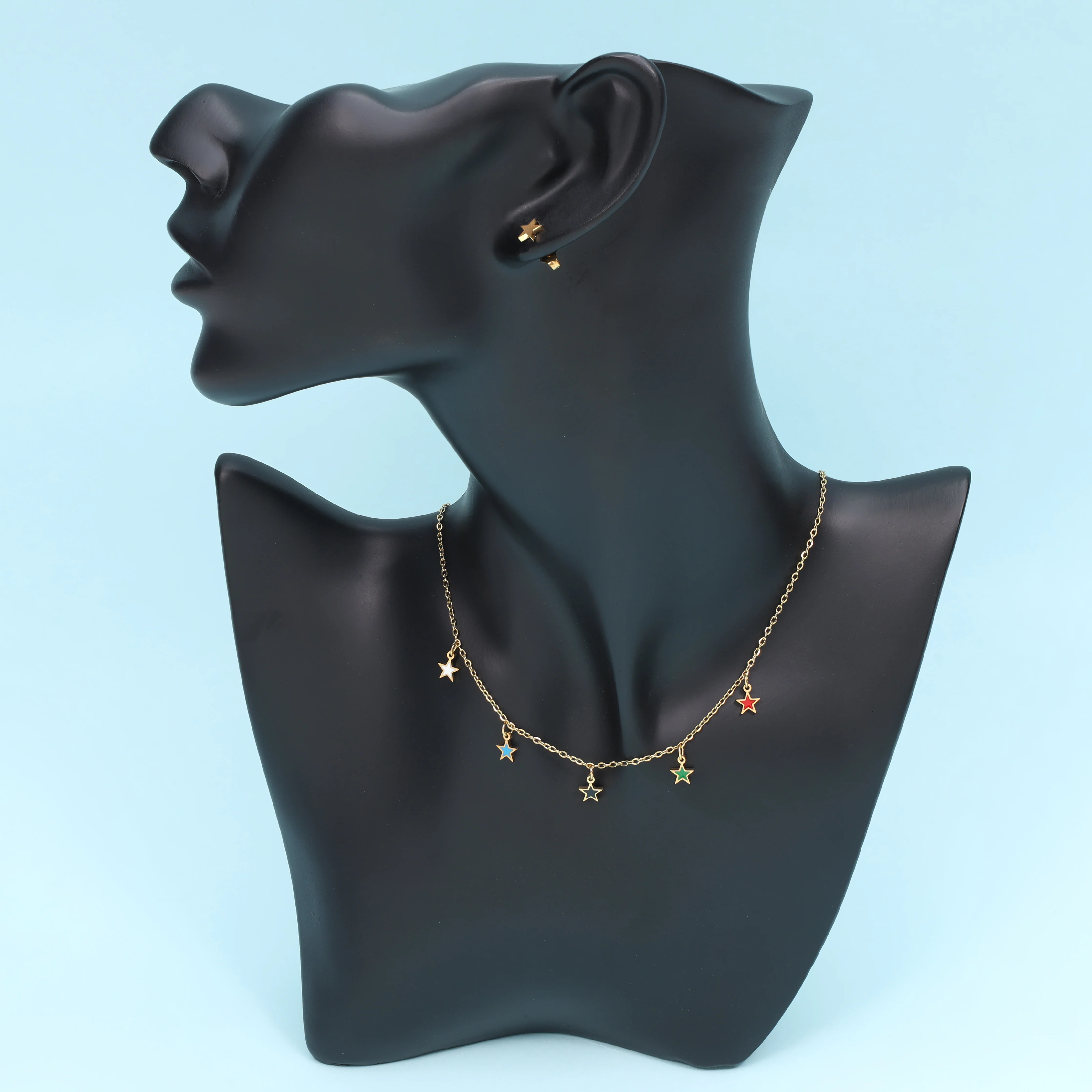 Damen Set Ankerkette mit Stern Anhänger & Ohrringe aus Edelstahl - vergoldet - Image 3
