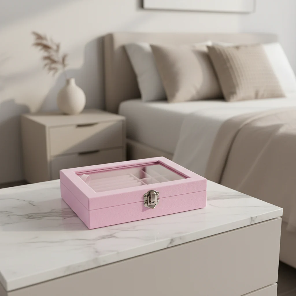 Elegante Schmuckbox mit 9 Fächern in Rosa Aufbewahrung von Schmuck - Image 3
