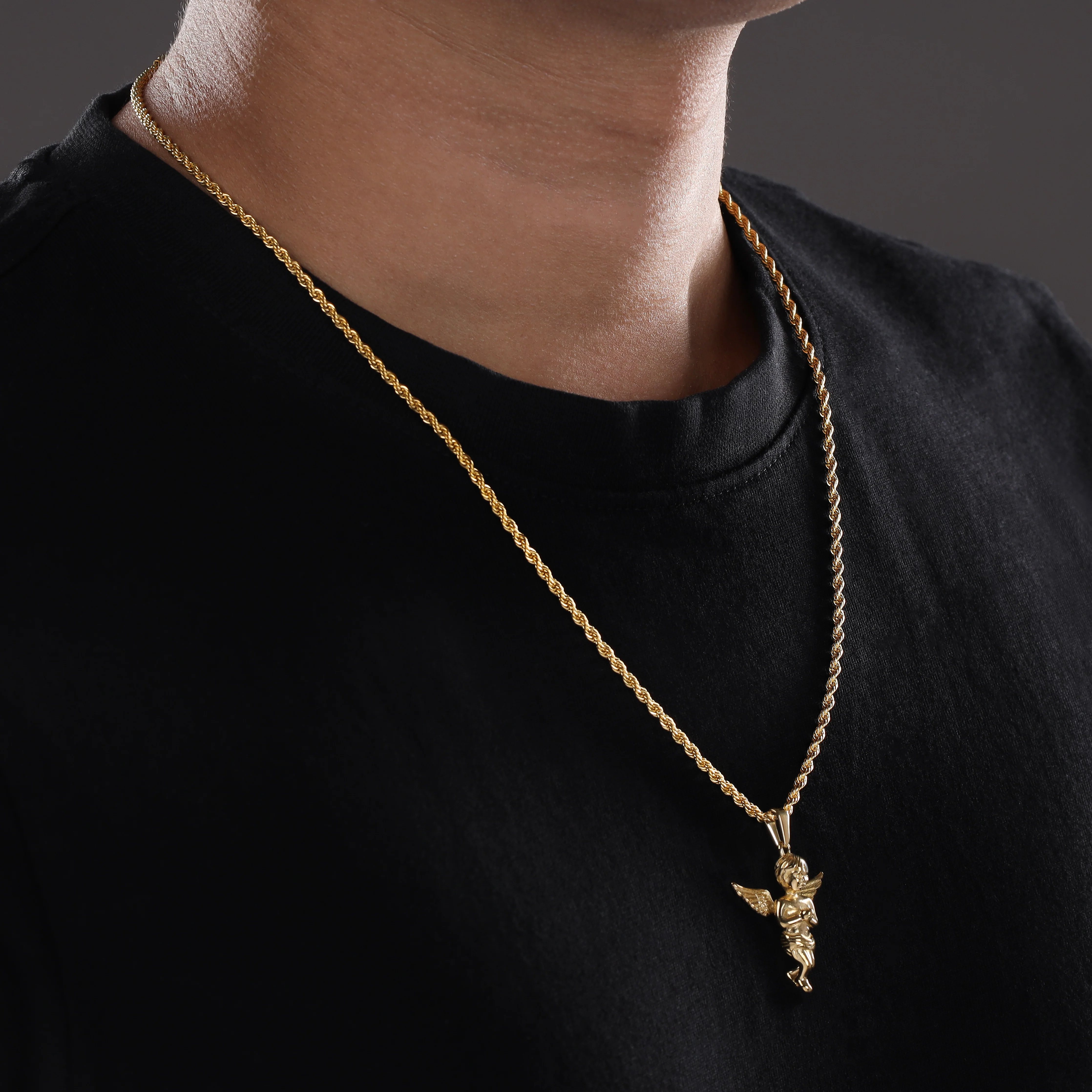 Kordelkette mit Engel Anhänger aus Edelstahl 18K vergoldet - Image 4