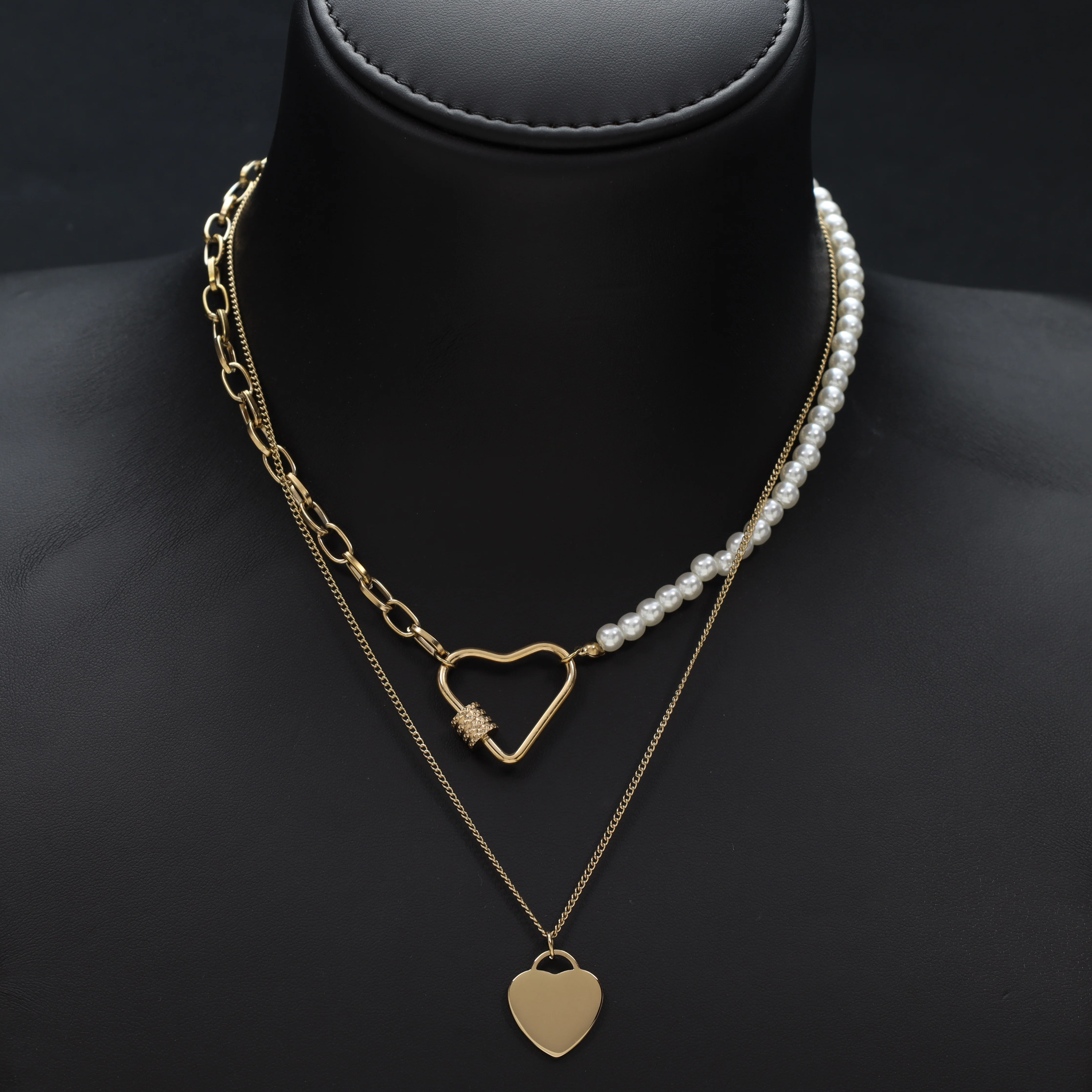 Layering Damenkette mit Herz aus Edelstahl  - Vergoldet - Image 3