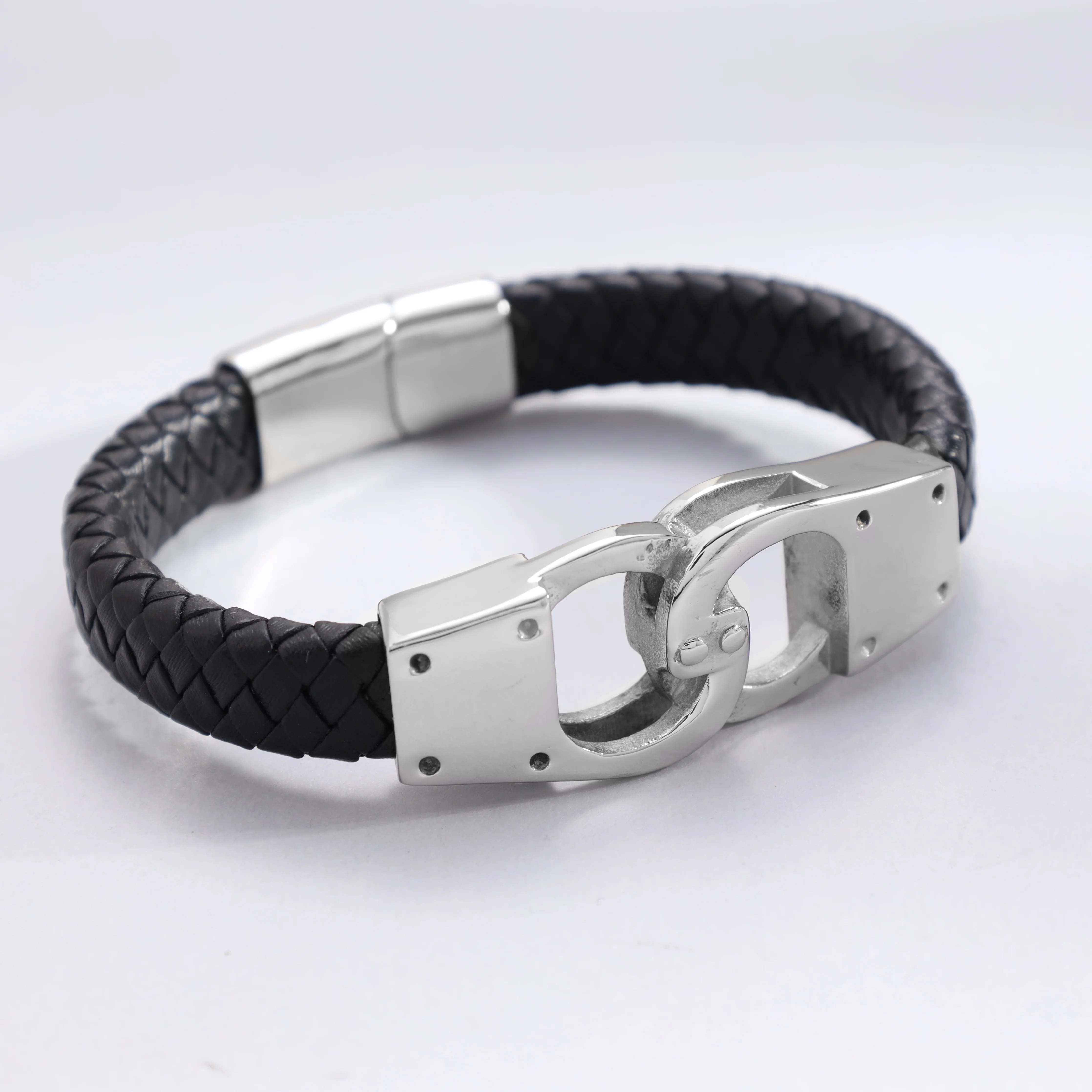 Lederarmband mit Handschellen / Verschluss aus Edelstahl - Image 4