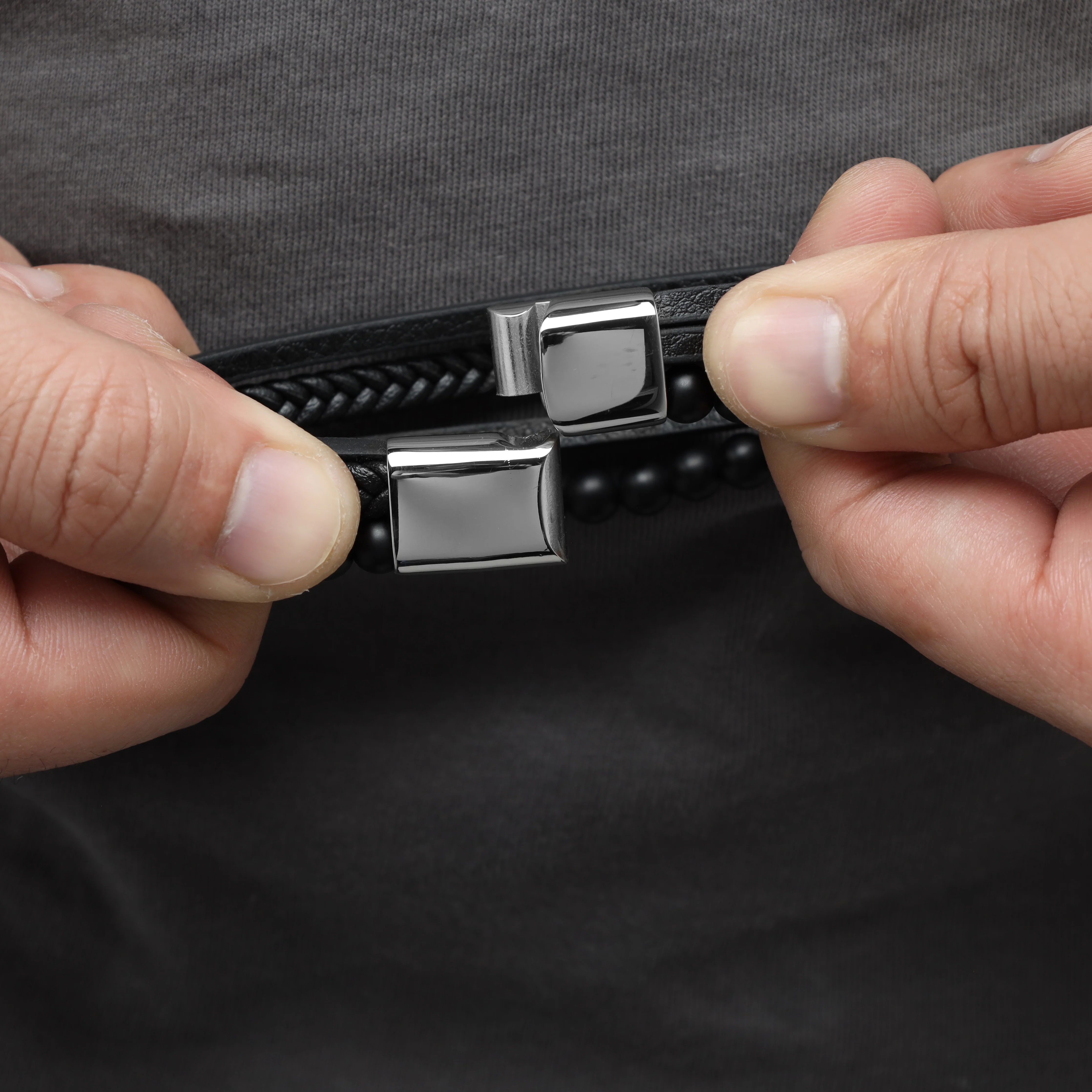 Lederarmband mit Perlen / Verschluss aus Edelstahl - Image 3