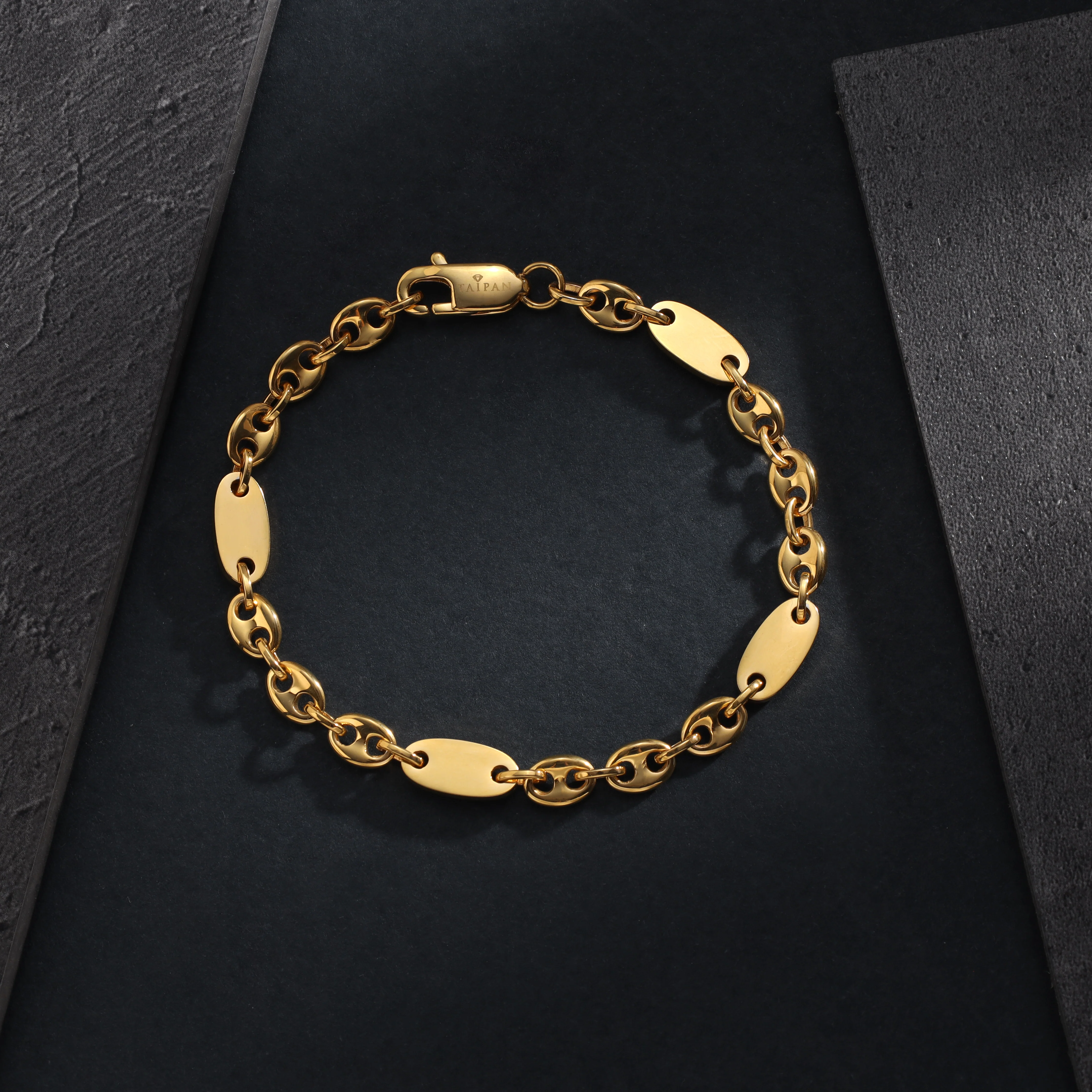 Plattenkette + Bohnenkette Armband 6mm breit aus Edelstahl 18K Vergoldet - Image 6