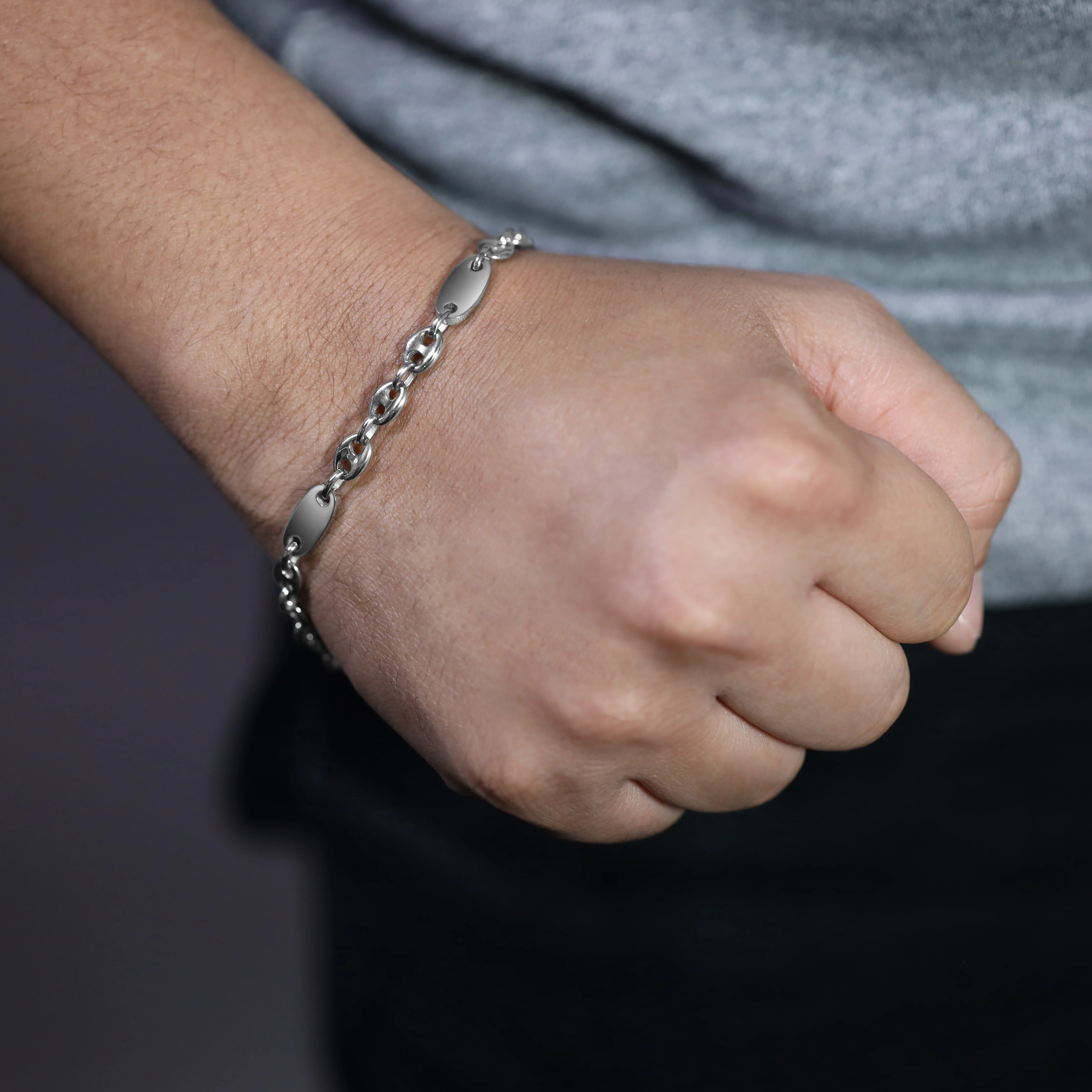 Plattenkette + Bohnenkette Armband 6mm breit aus Edelstahl - Image 3