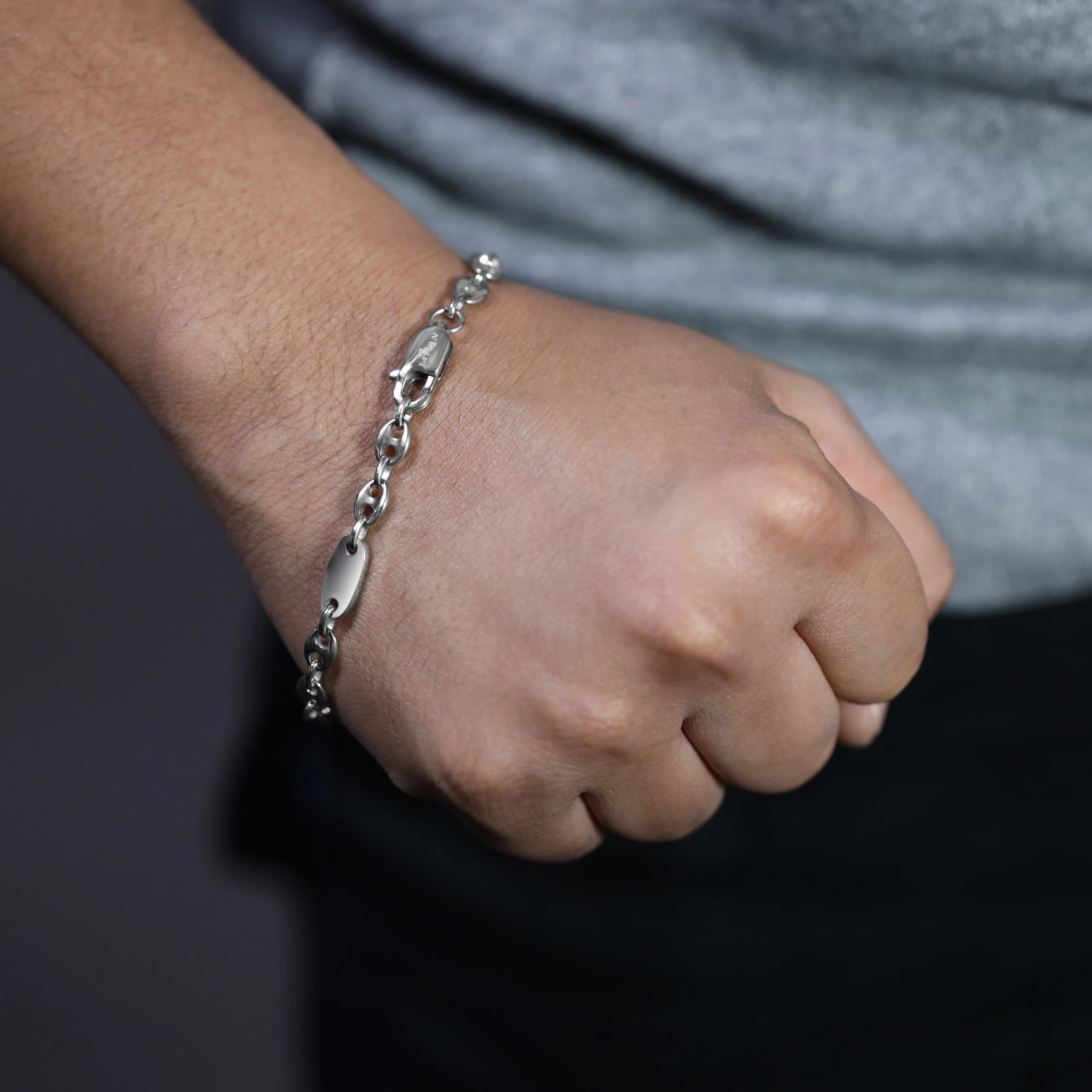 Plattenkette + Bohnenkette Armband 6mm breit aus Edelstahl - Image 5