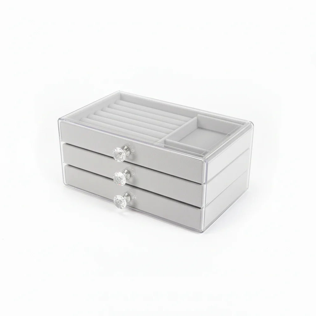 Schöne Acrylic 3-Schubladen Box in grau Schmuckbox Schmuckschatulle - Image 3