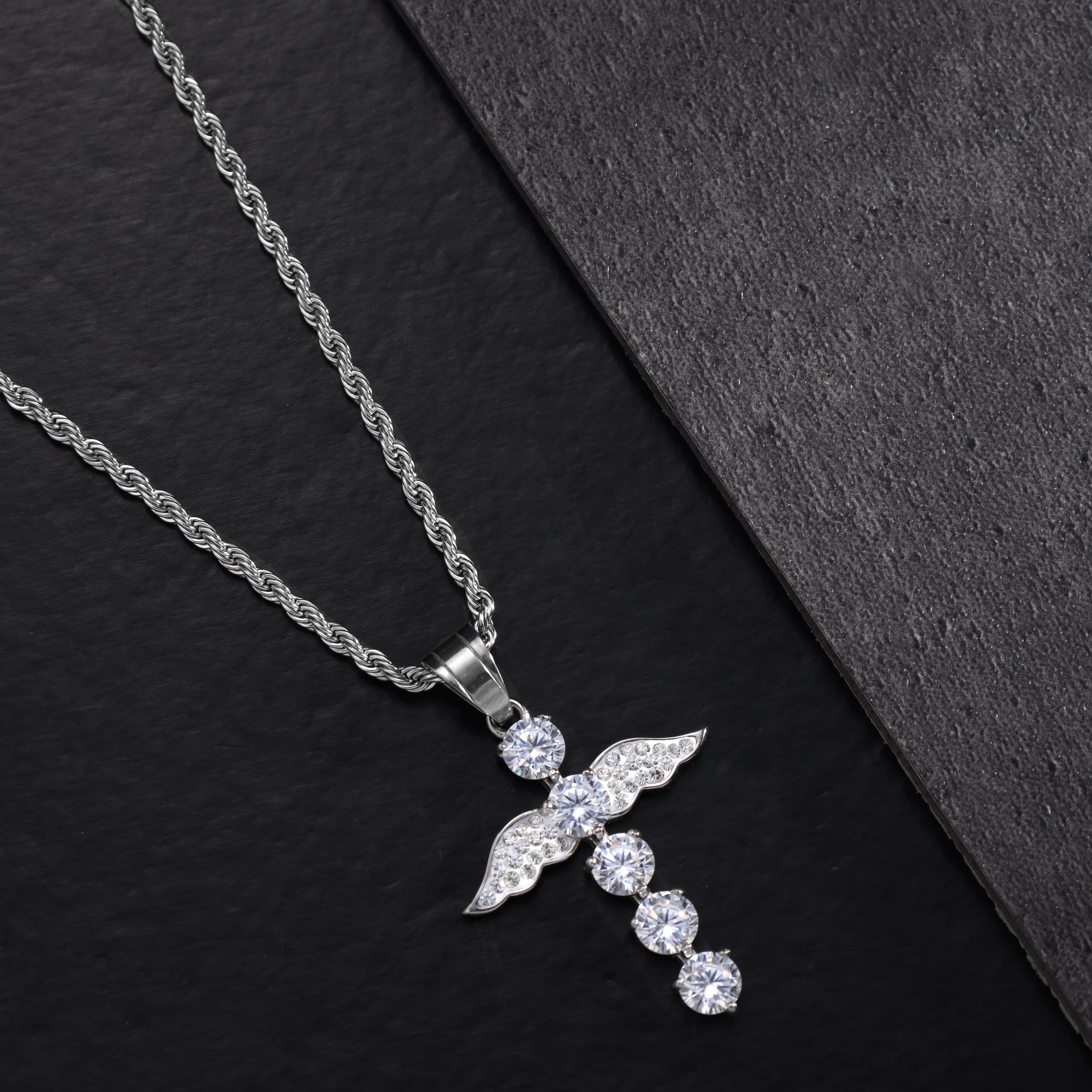 SET Kordelkette + Panzerkette mit Iced out stil Kreuz Anhänger aus Edelstahl - Image 5
