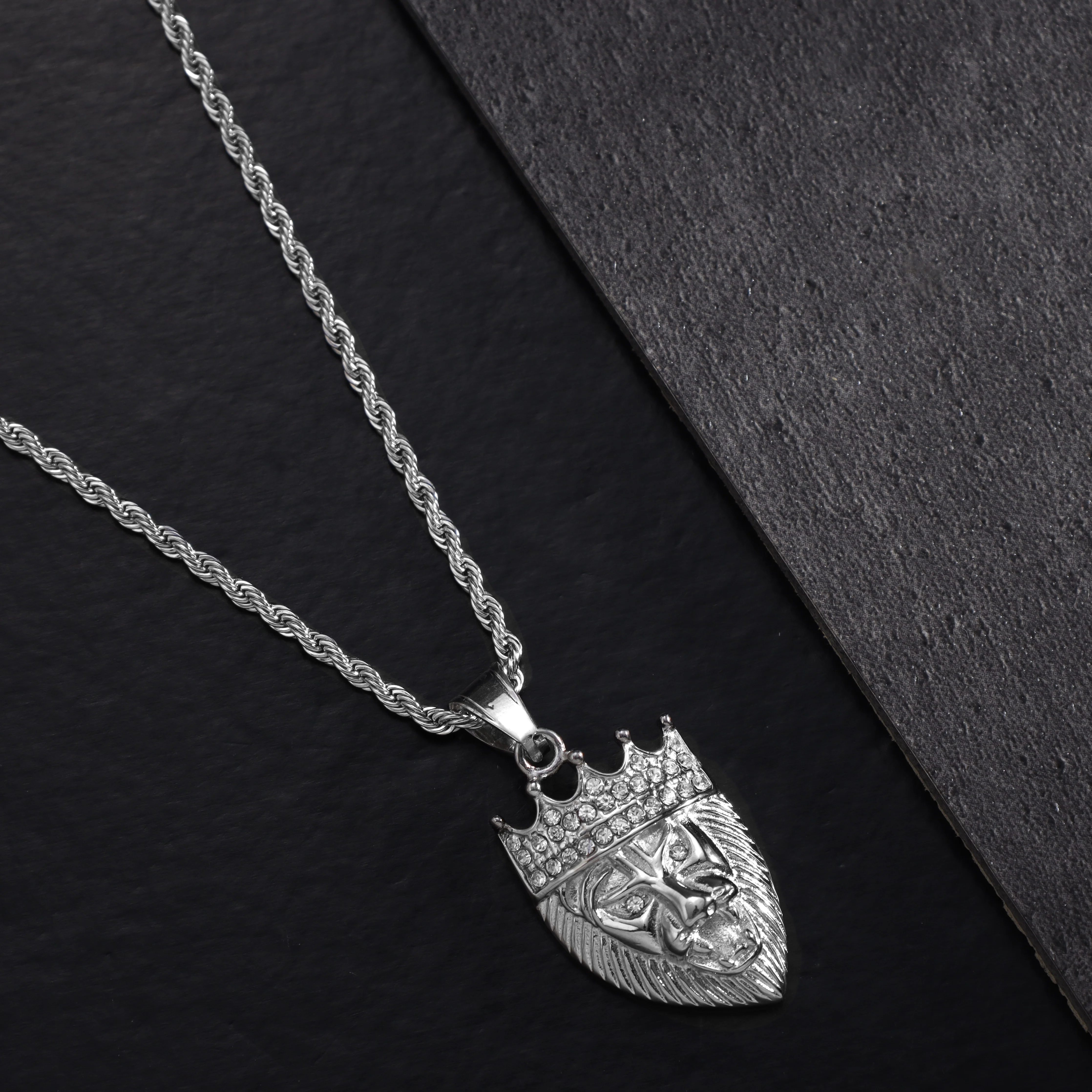 SET Kordelkette + Panzerkette mit Iced out stil Löwe Anhänger aus Edelstahl - Image 6