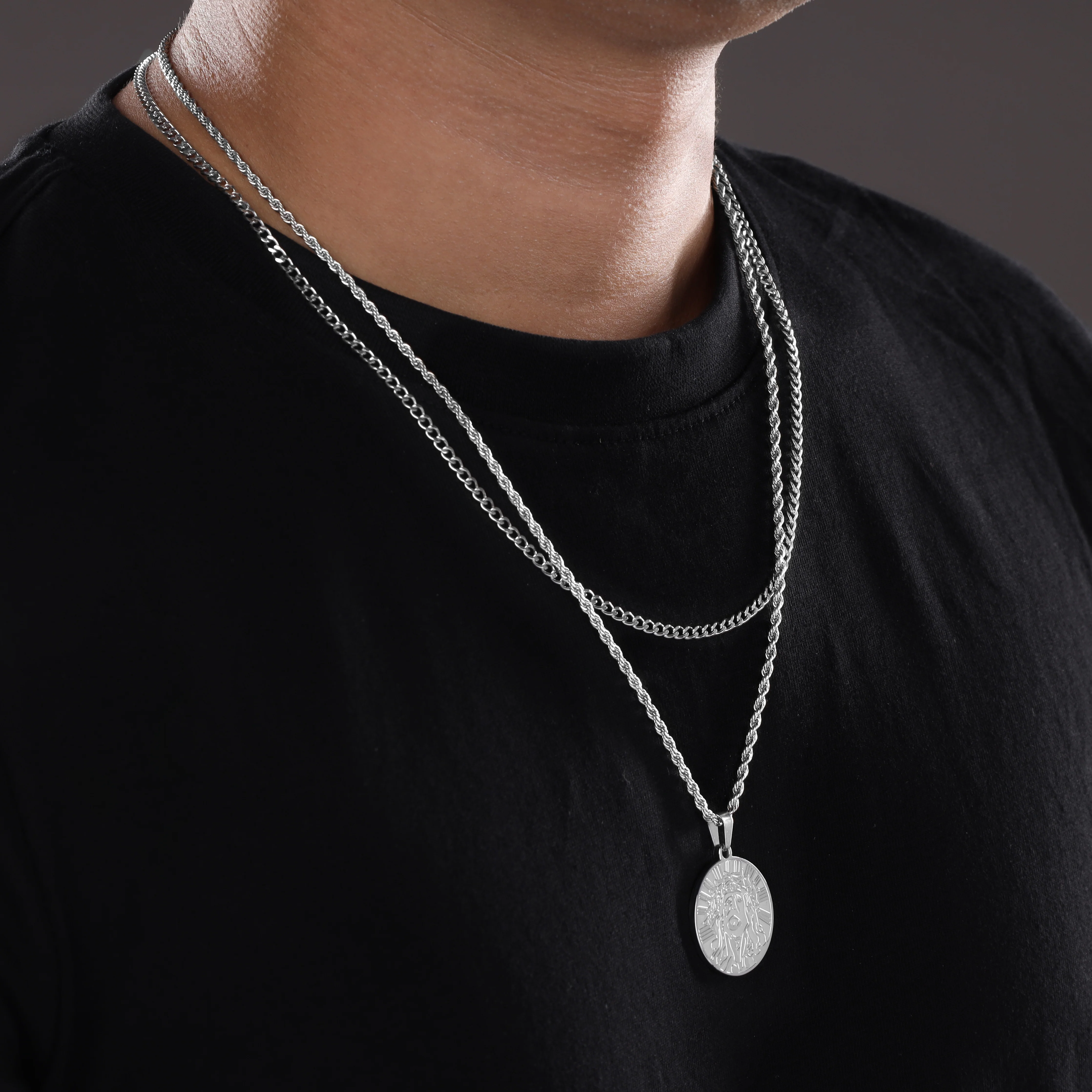 SET Kordelkette + Panzerkette mit Jesus Anhänger aus Edelstahl - Image 3