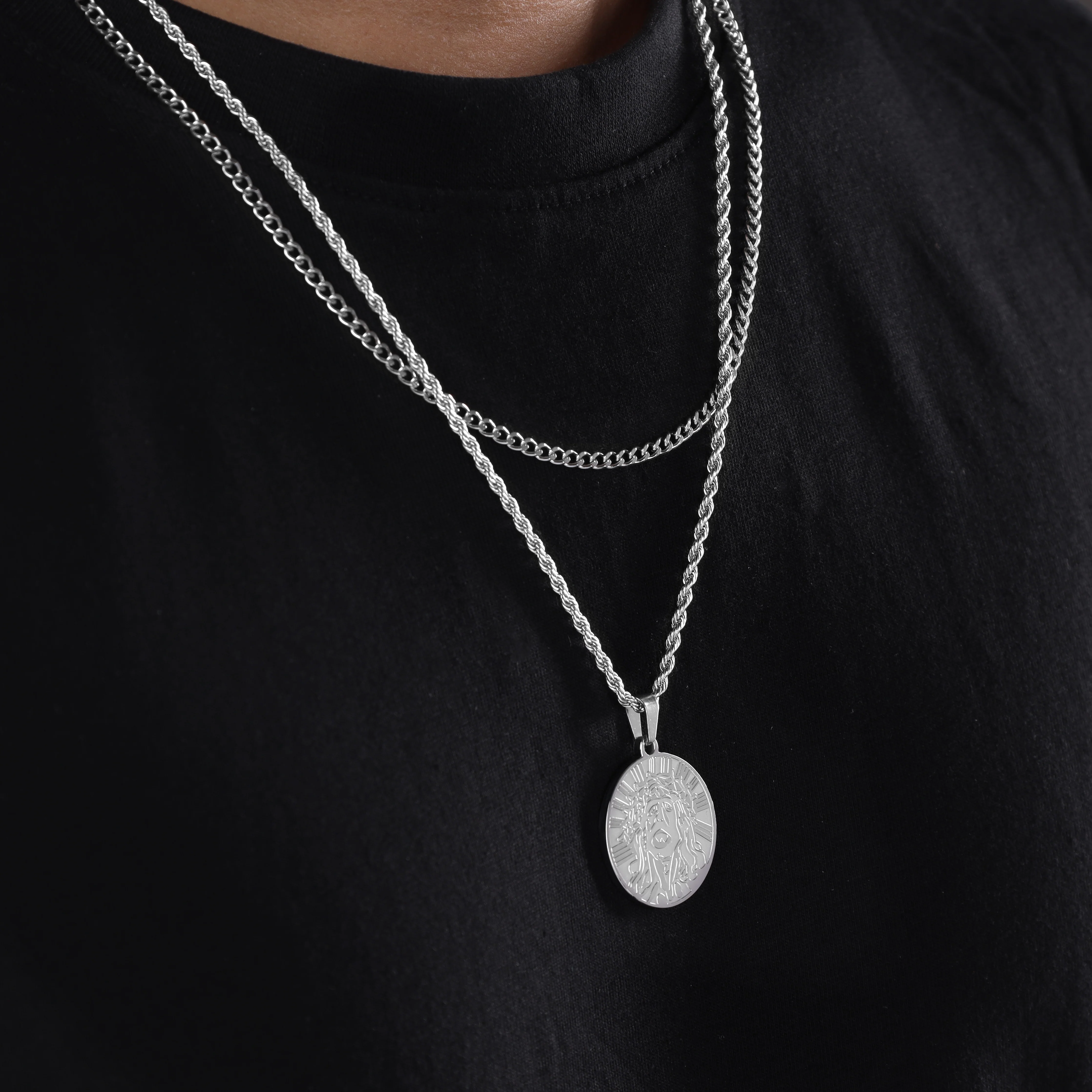 SET Kordelkette + Panzerkette mit Jesus Anhänger aus Edelstahl - Image 4