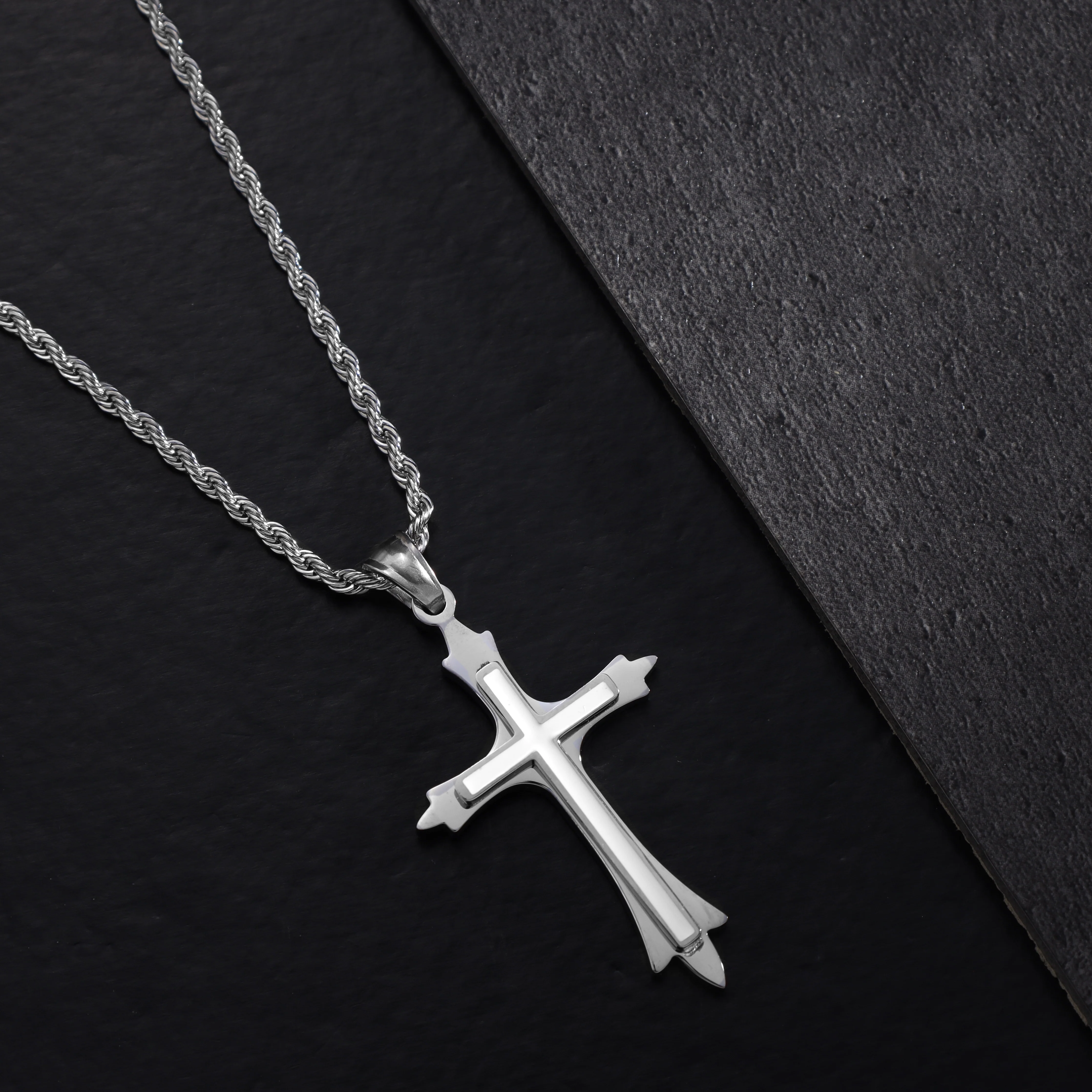 SET Kordelkette + Panzerkette mit Kreuz Anhänger aus Edelstahl - Image 5
