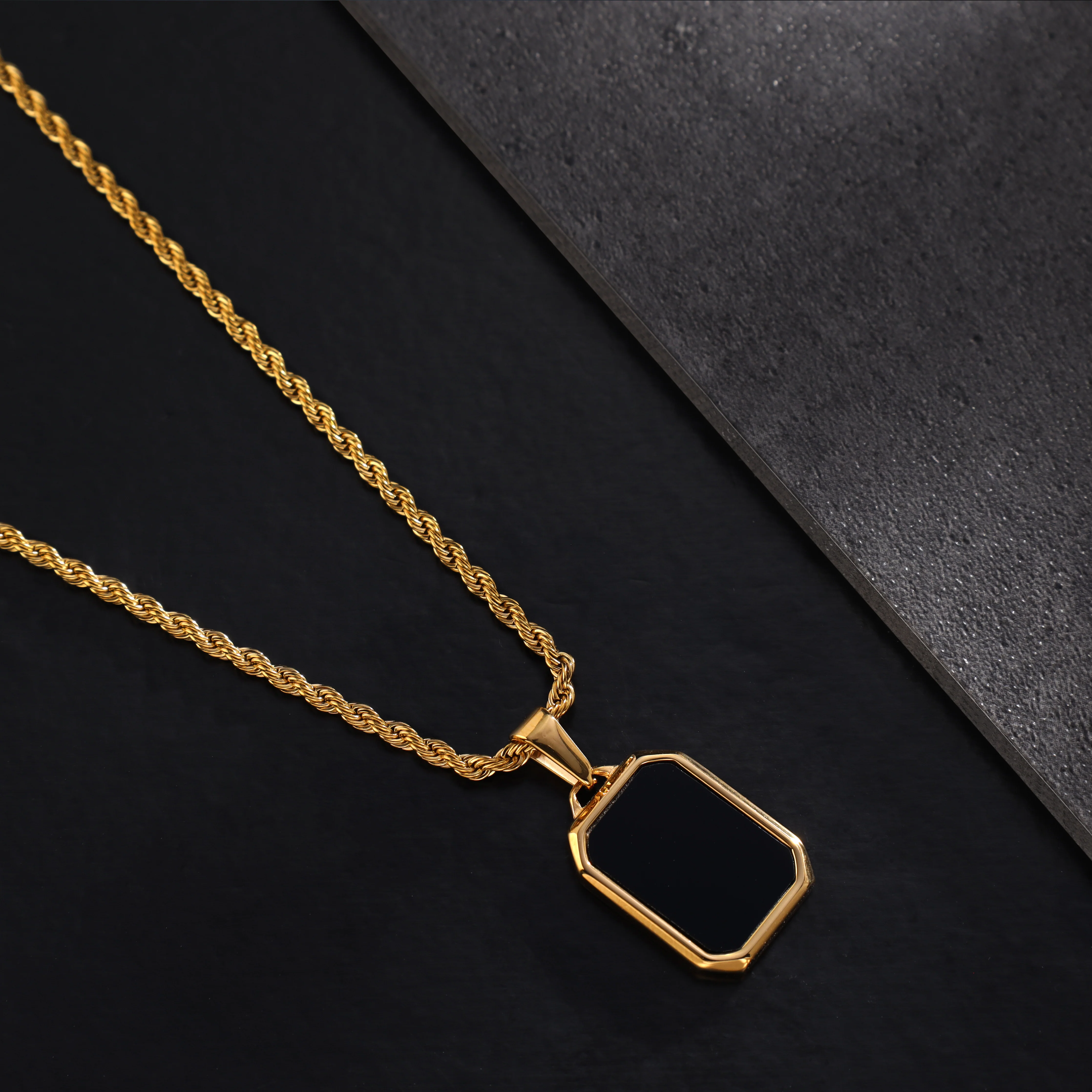 Set Kordelkette Rope Chain mit Anhänger aus Edelstahl 18K vergoldet - Image 2