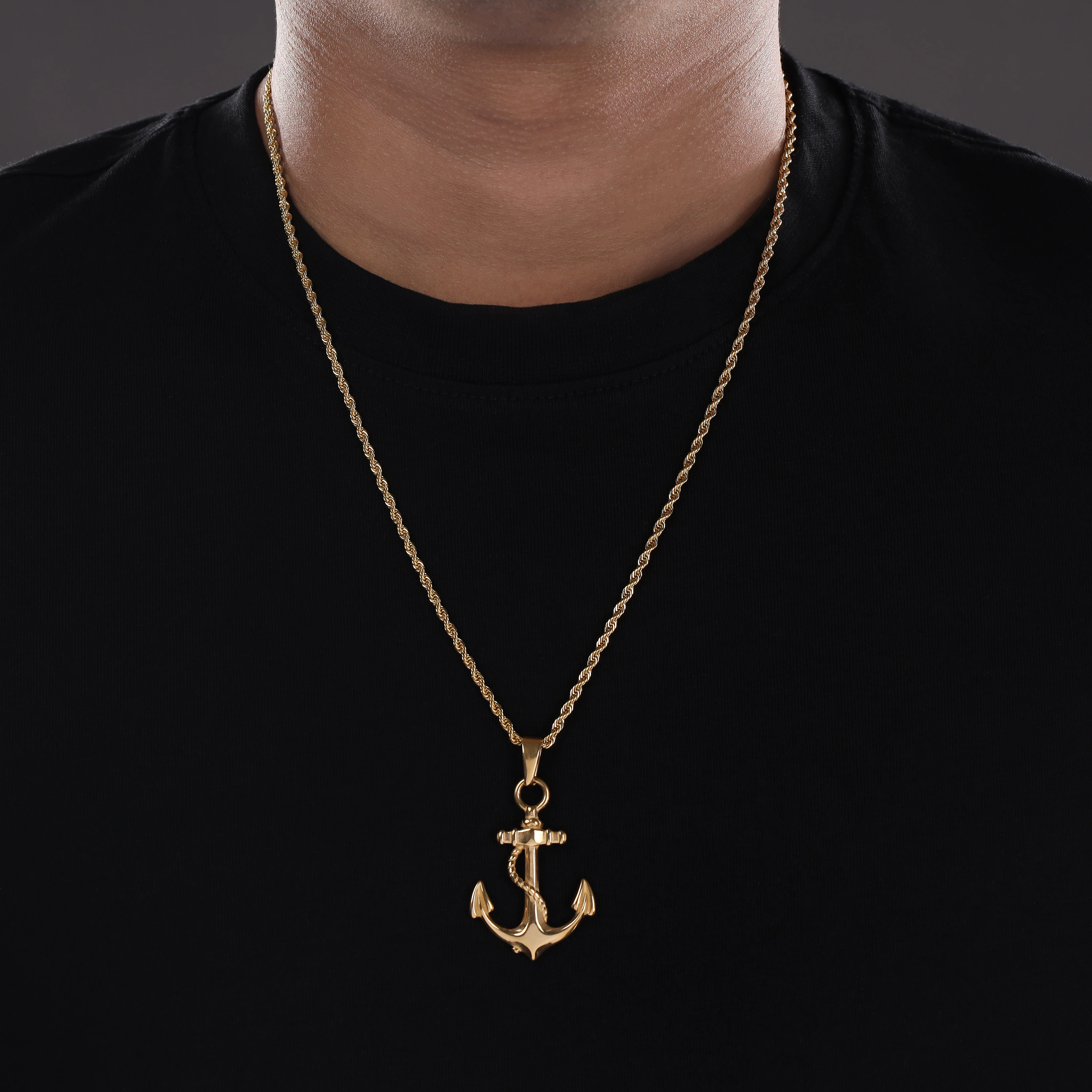 Set Kordelkette Rope Chain mit Anker Anhänger aus Edelstahl - vergoldet - Image 3