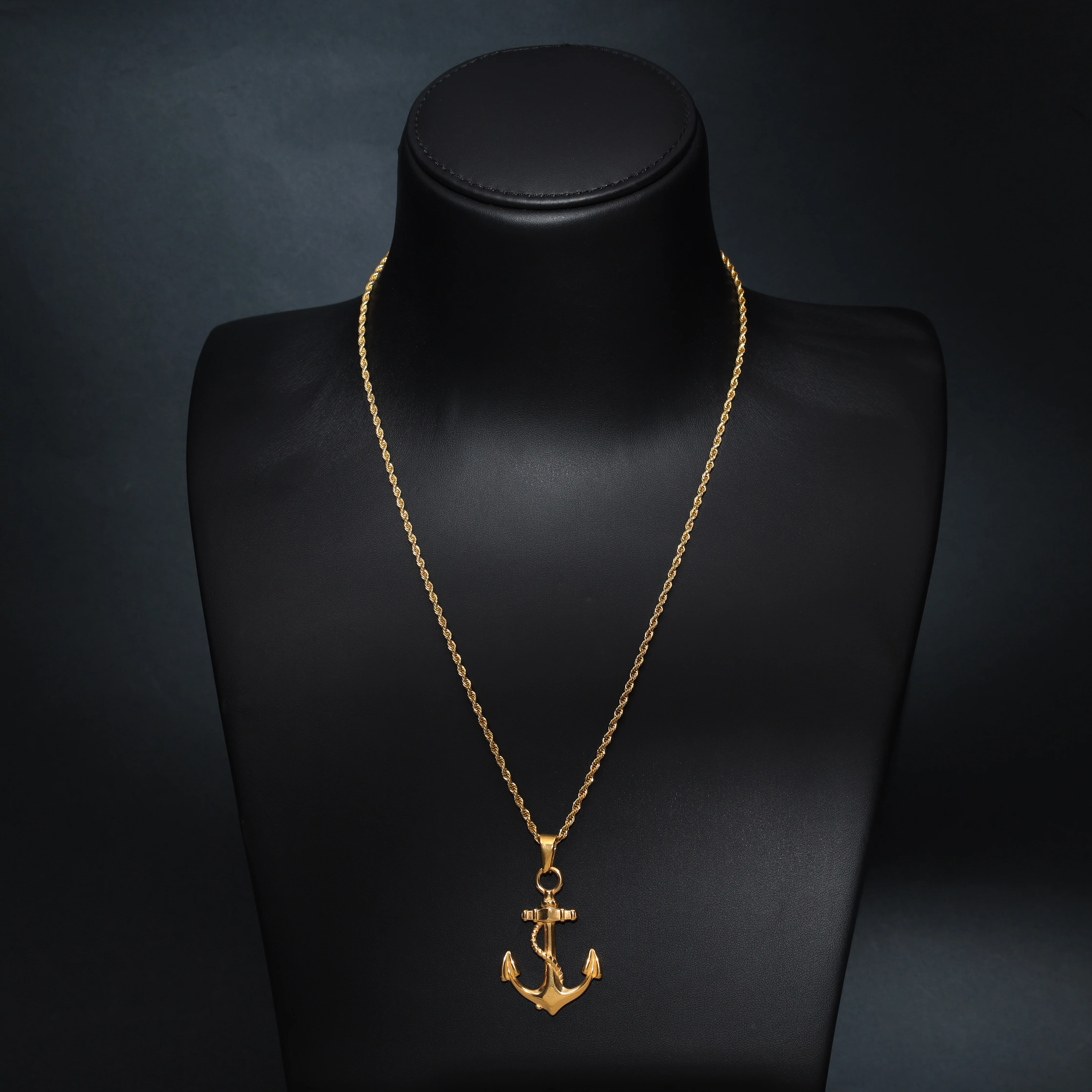 Set Kordelkette Rope Chain mit Anker Anhänger aus Edelstahl - vergoldet - Image 5