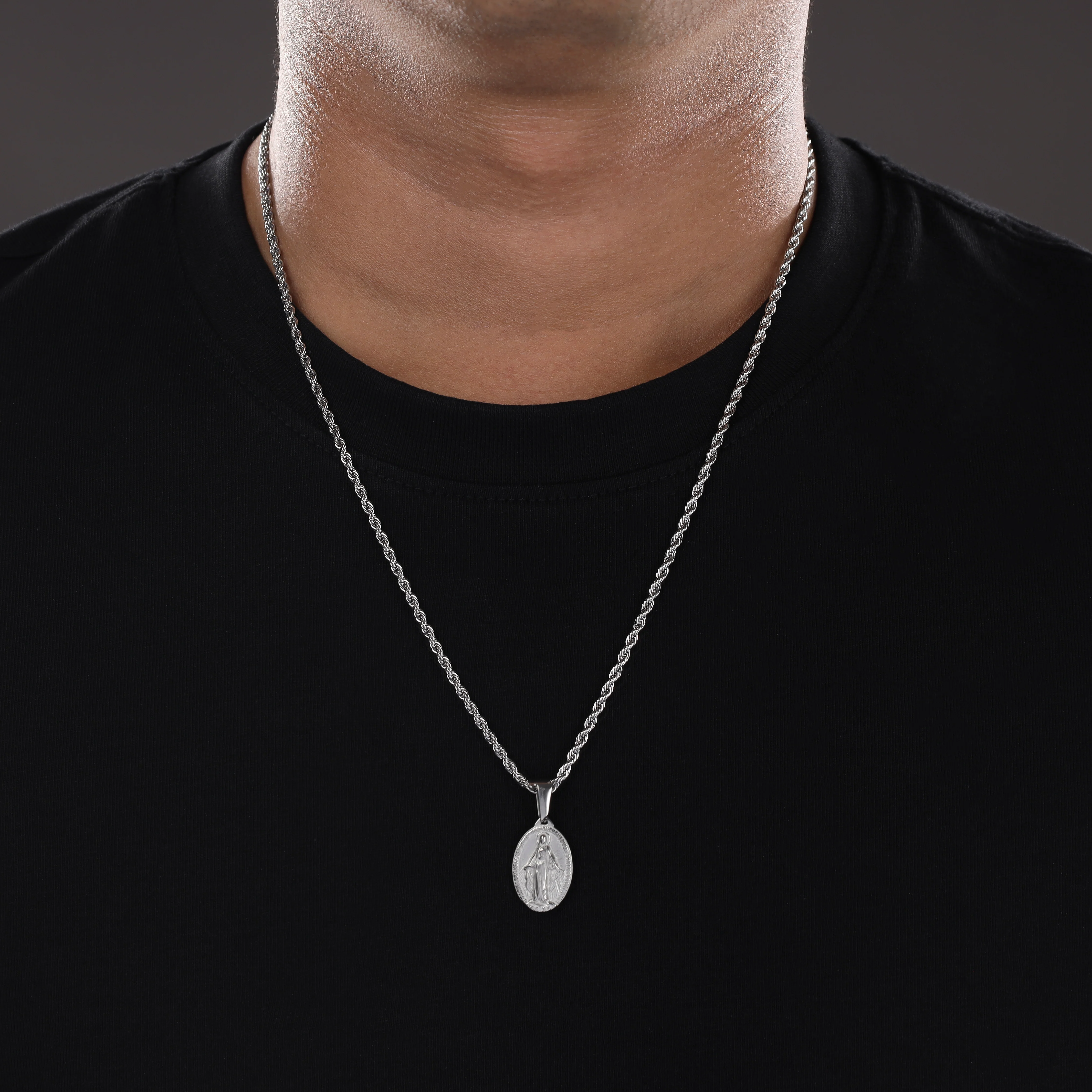 Set Kordelkette Rope Chain mit heilige Maria Anhänger aus Edelstahl - Image 3