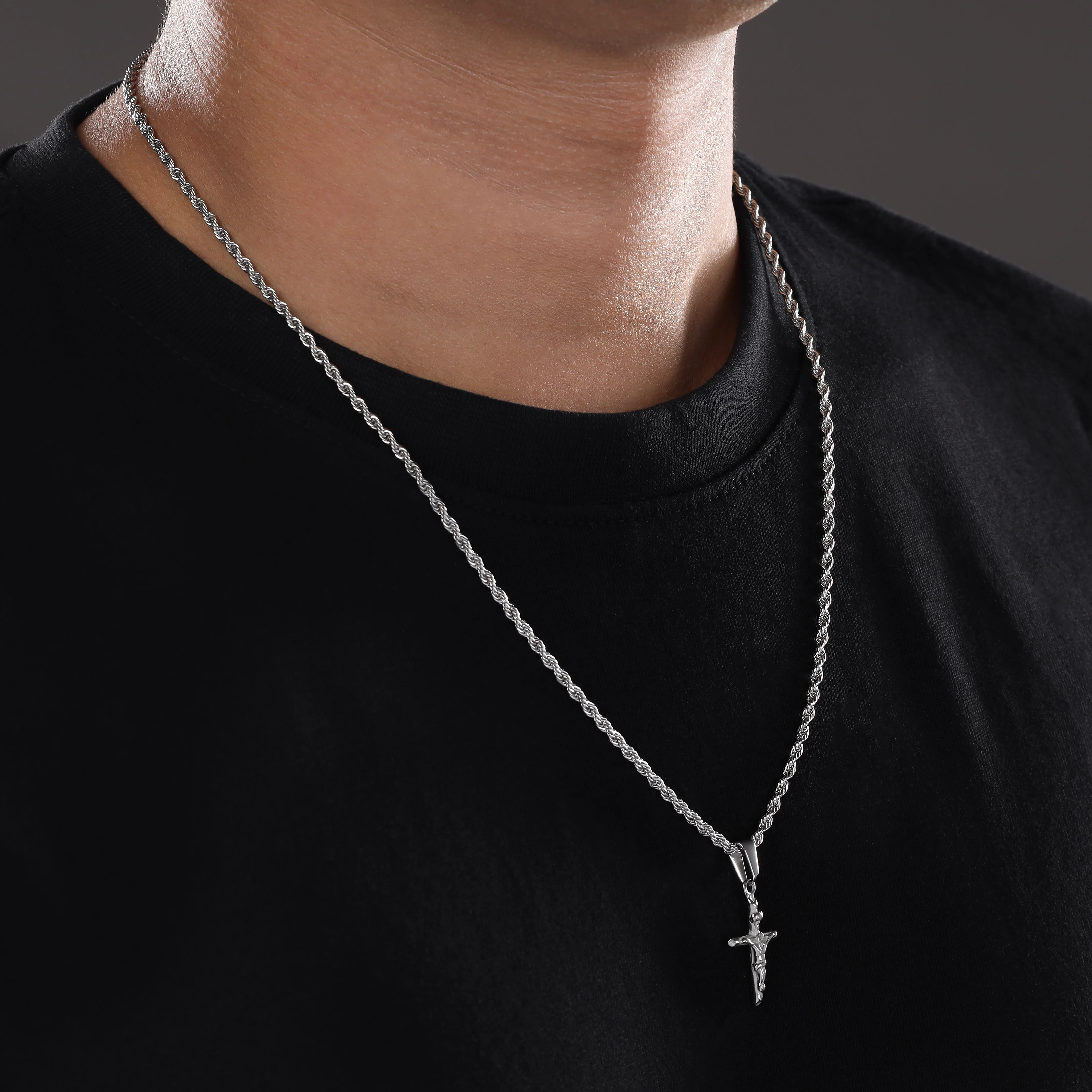 Set Kordelkette Rope Chain mit Kreuz Anhänger aus Edelstahl - Image 4