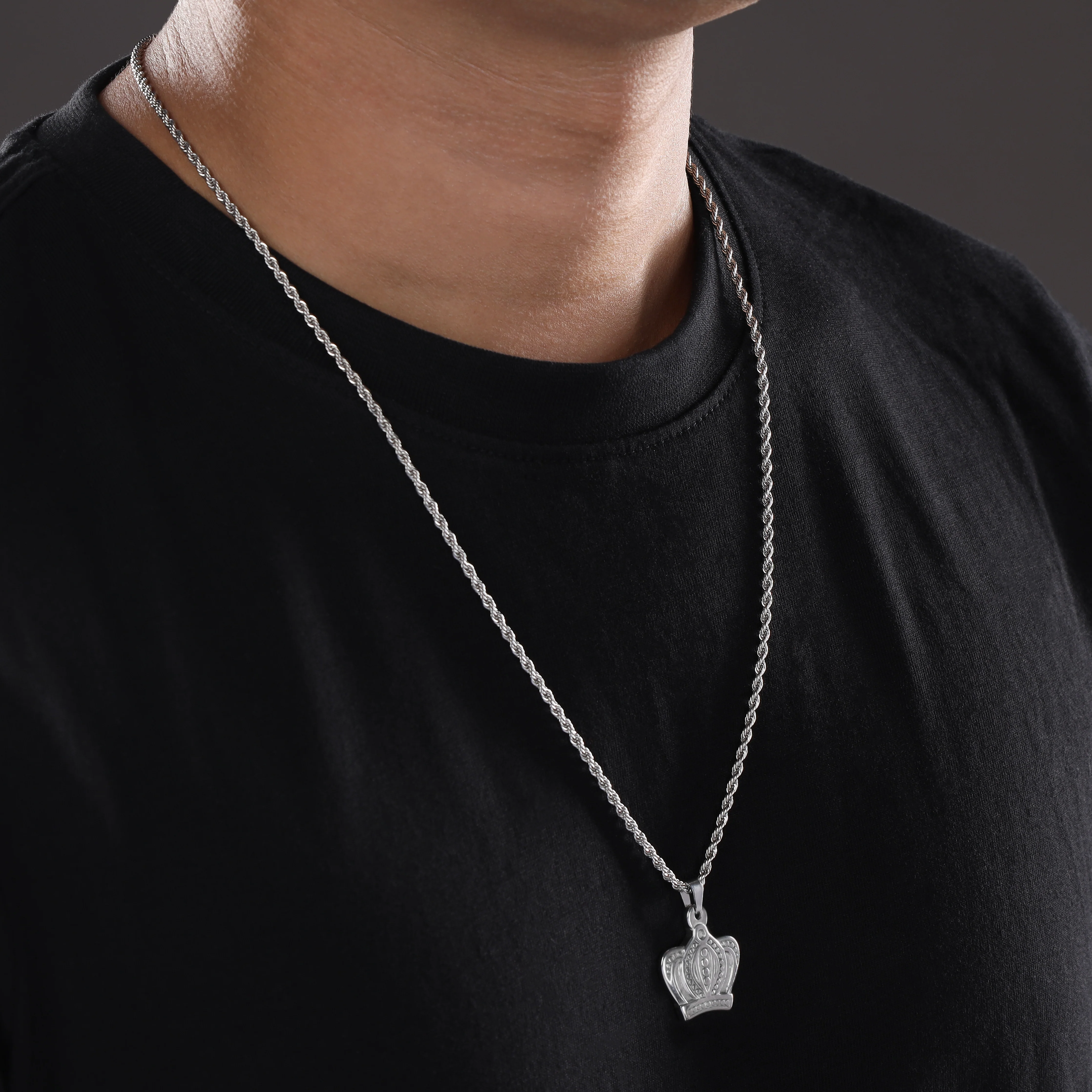 Set Kordelkette Rope Chain mit Krone Anhänger aus Edelstahl - Image 4