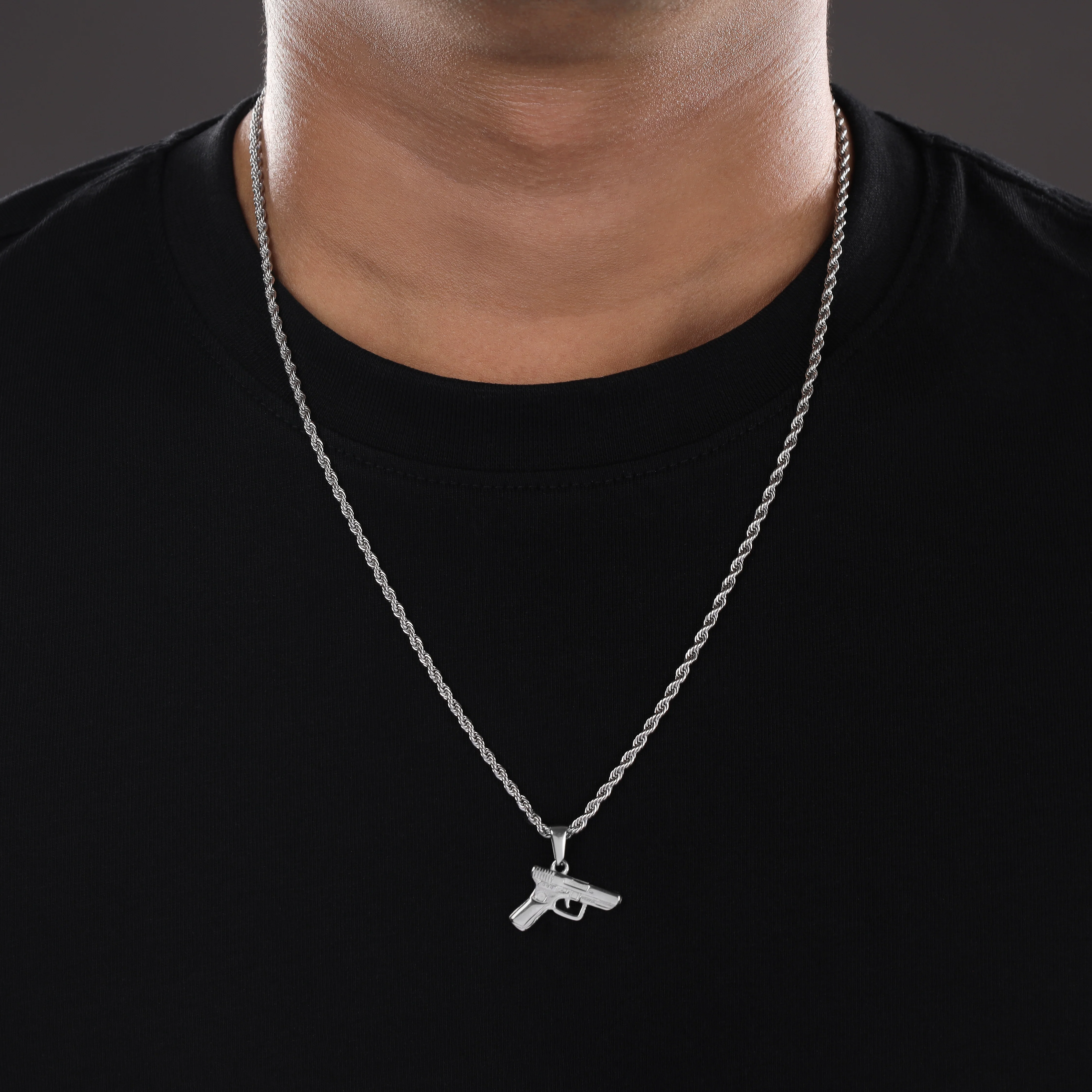 Set Kordelkette Rope Chain mit Pistole Anhänger aus Edelstahl - Image 3