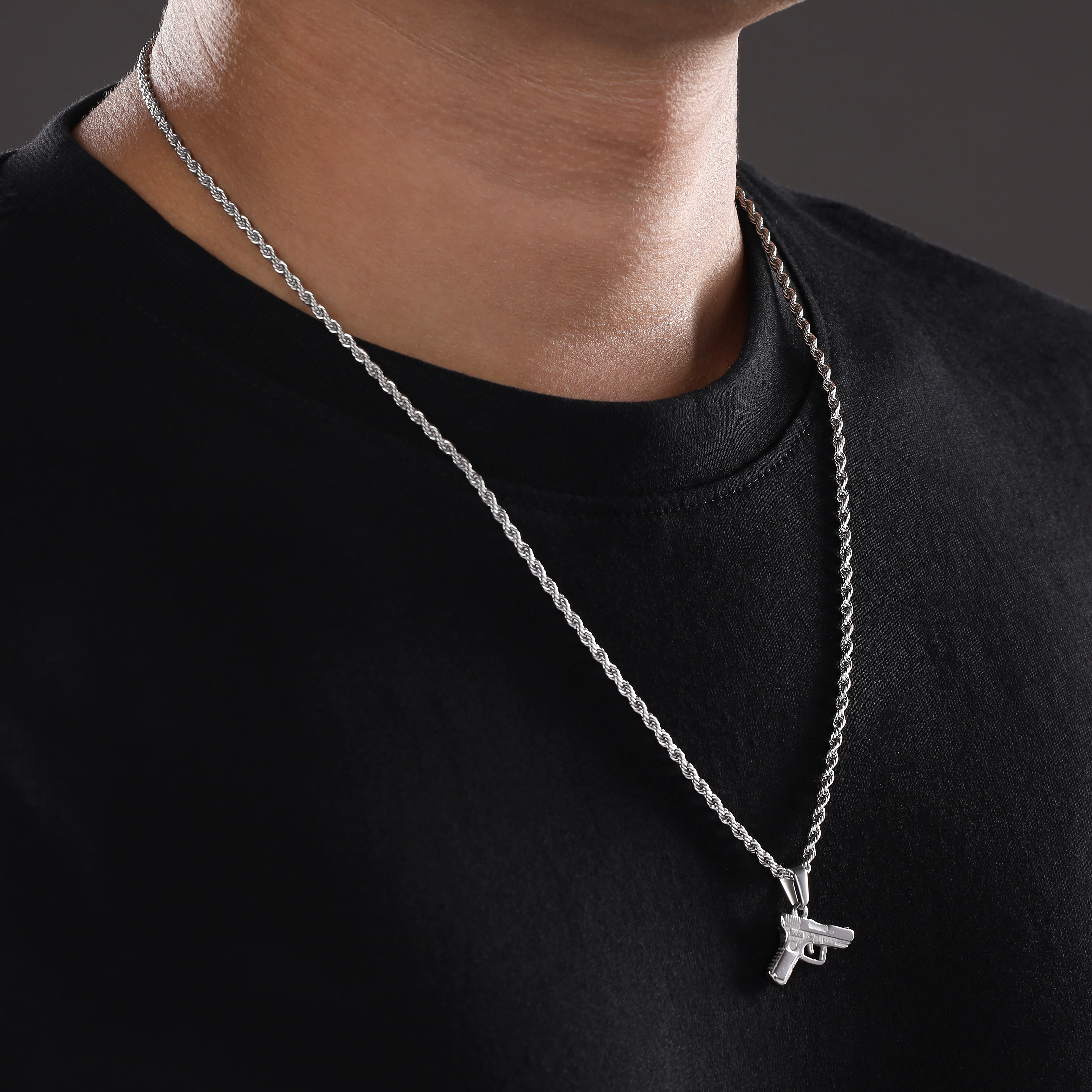 Set Kordelkette Rope Chain mit Pistole Anhänger aus Edelstahl - Image 4