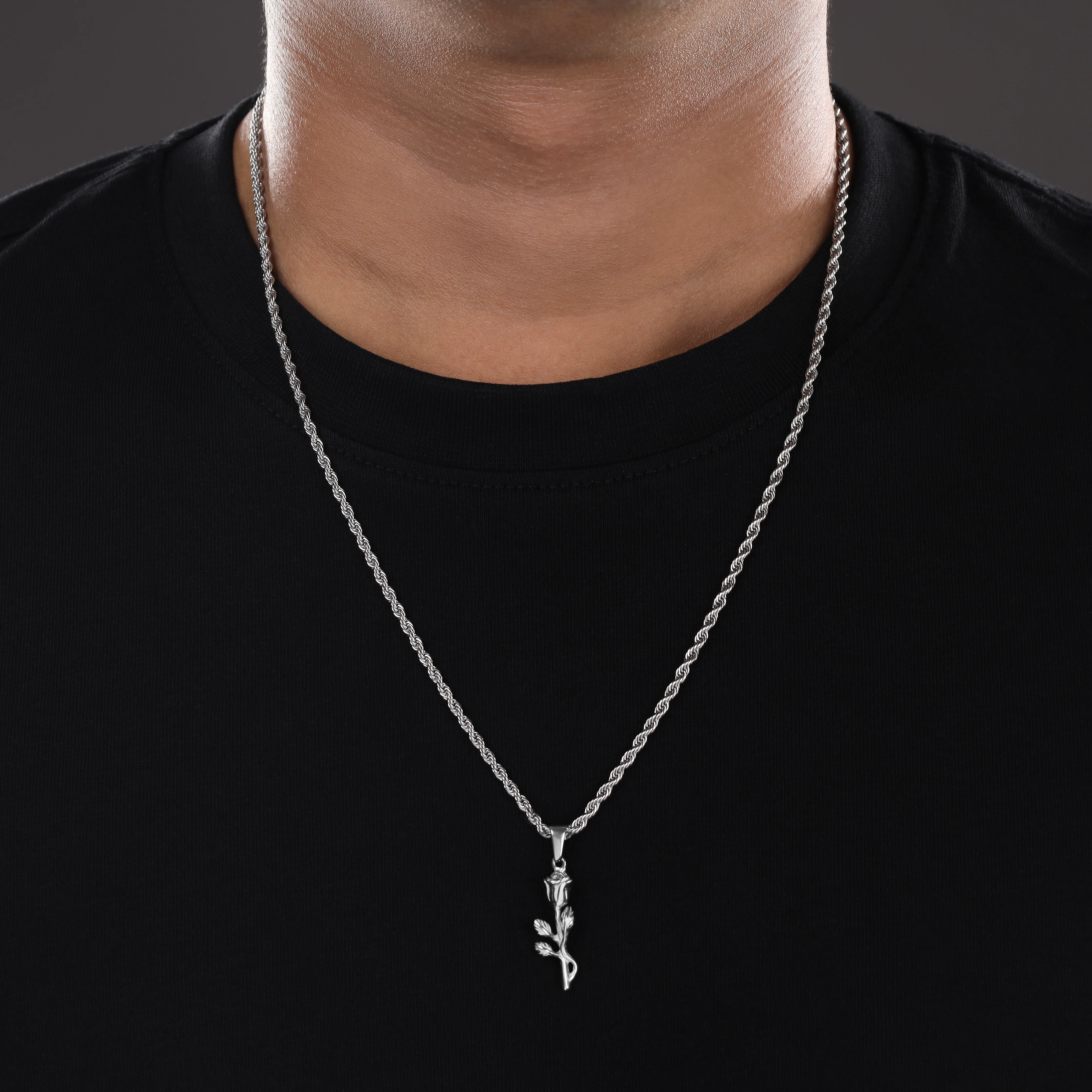 Set Kordelkette Rope Chain mit Rose Anhänger aus Edelstahl - Image 3