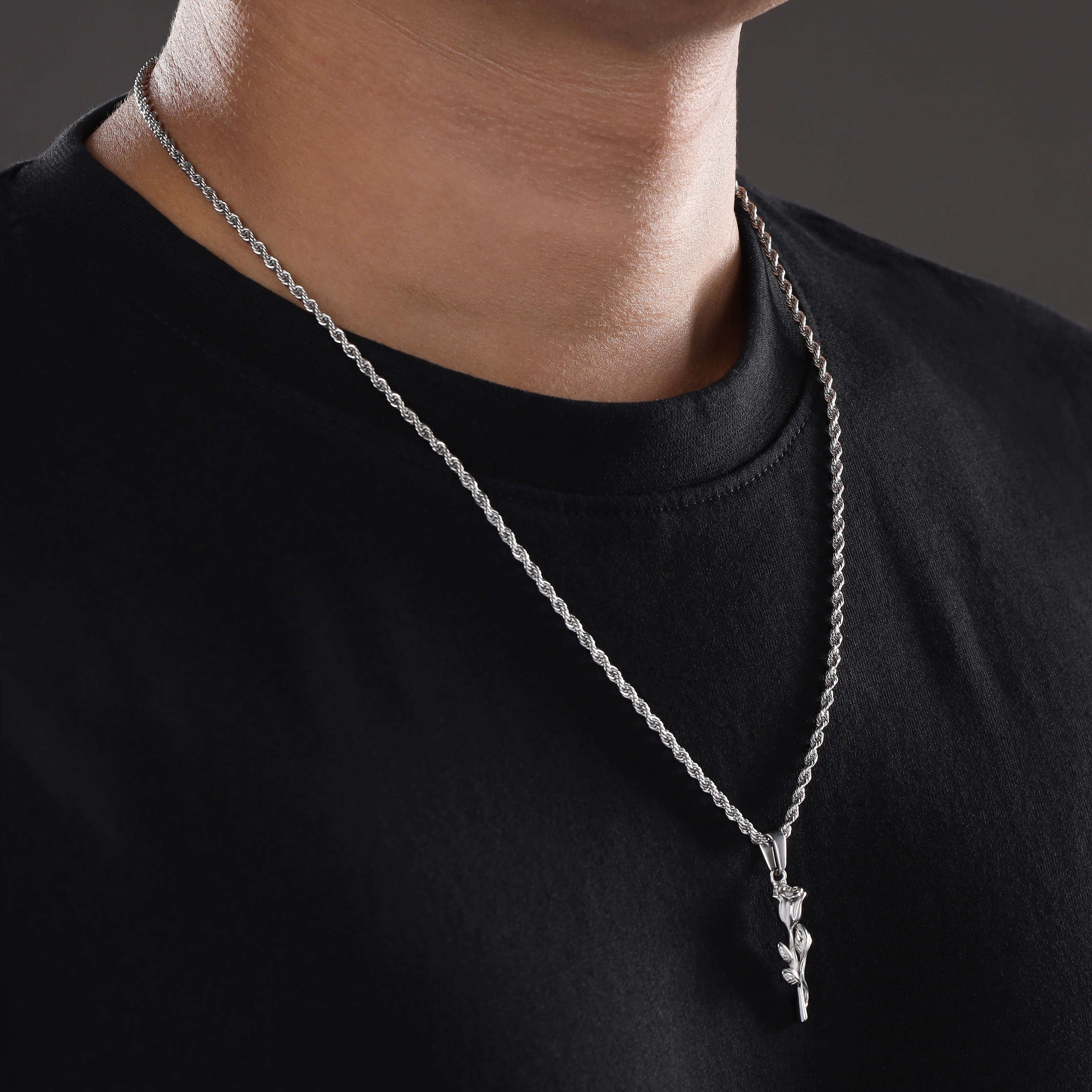 Set Kordelkette Rope Chain mit Rose Anhänger aus Edelstahl - Image 4