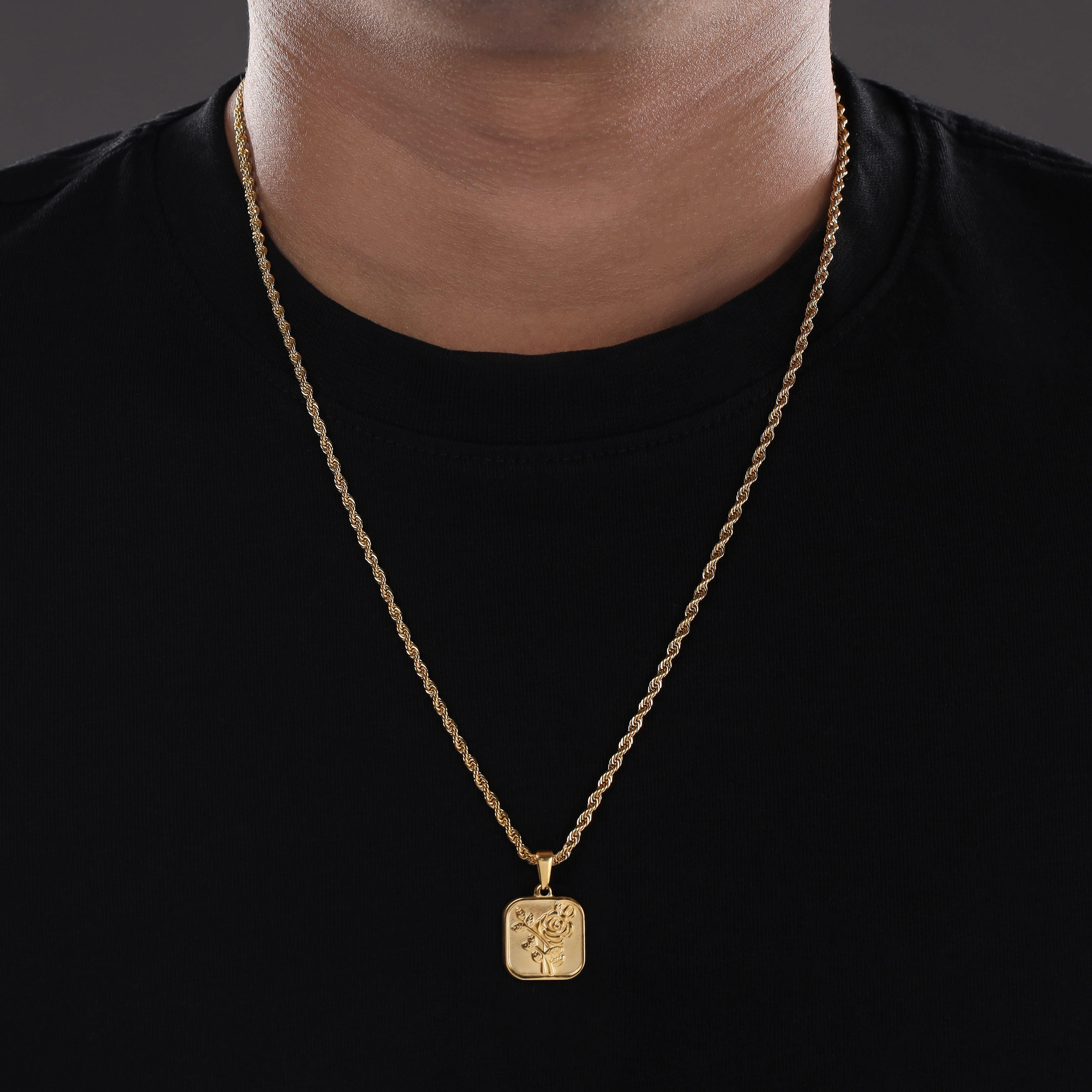 Set Kordelkette Rope Chain mit Rose Anhänger aus Edelstahl - vergoldet - Image 3