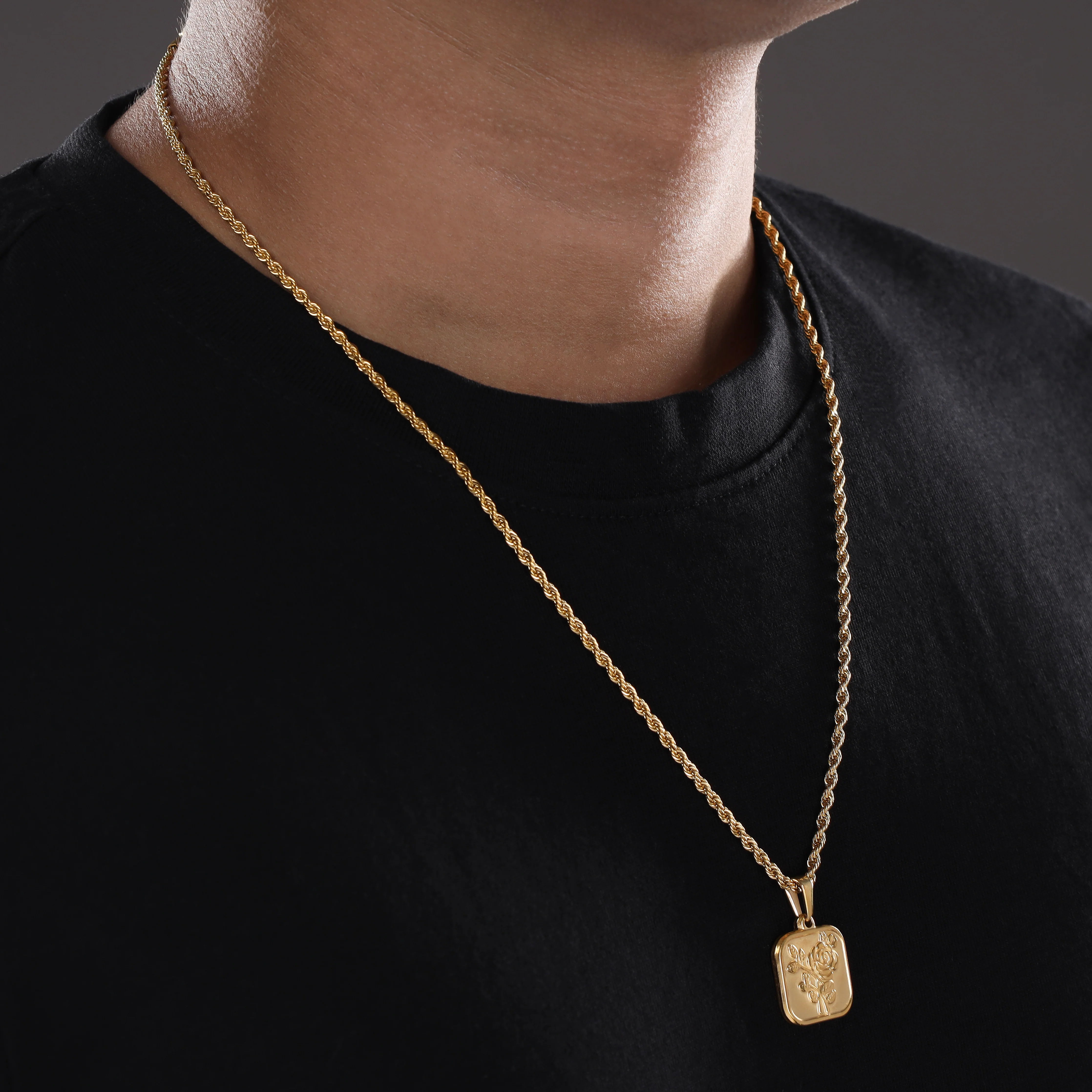 Set Kordelkette Rope Chain mit Rose Anhänger aus Edelstahl - vergoldet - Image 4