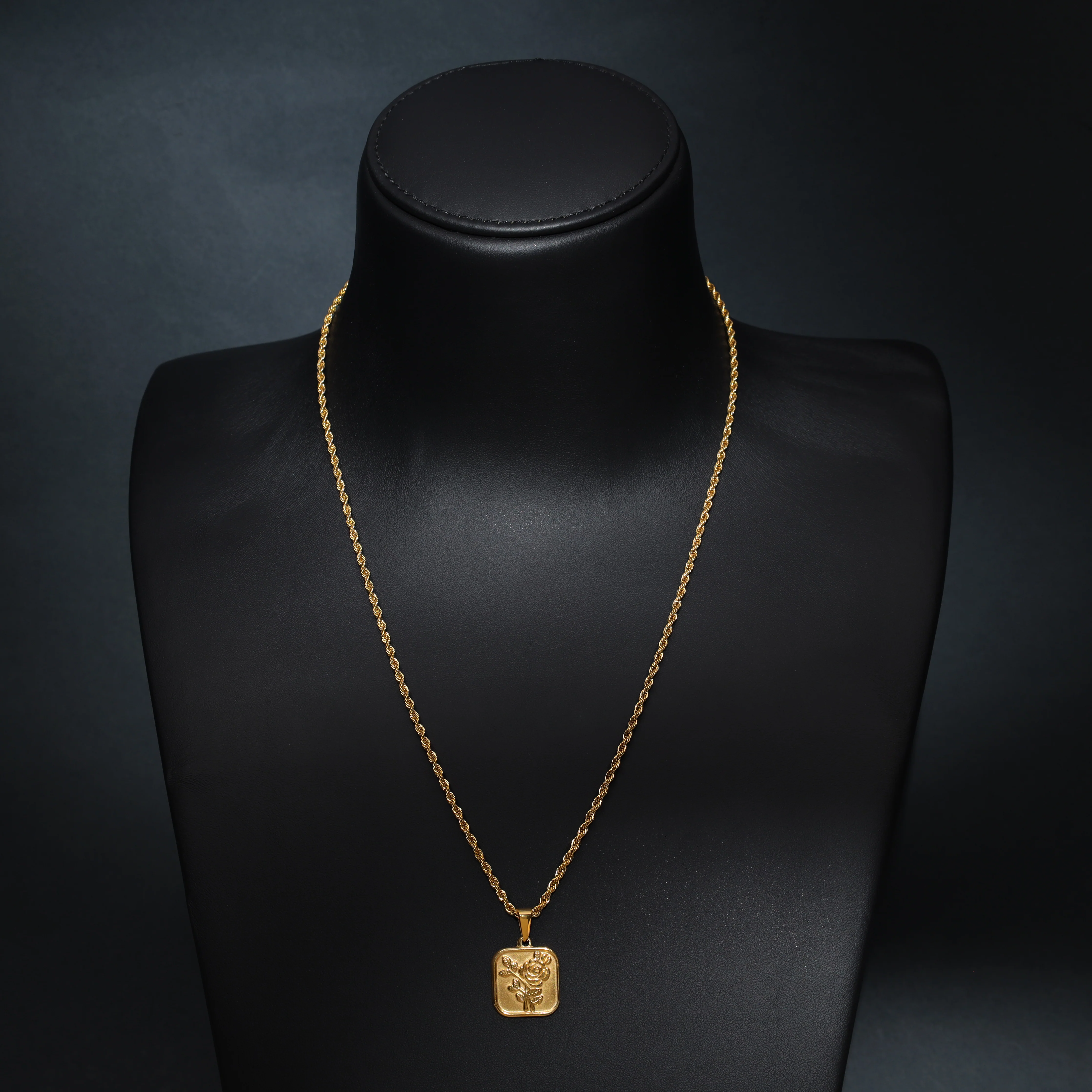 Set Kordelkette Rope Chain mit Rose Anhänger aus Edelstahl - vergoldet - Image 5