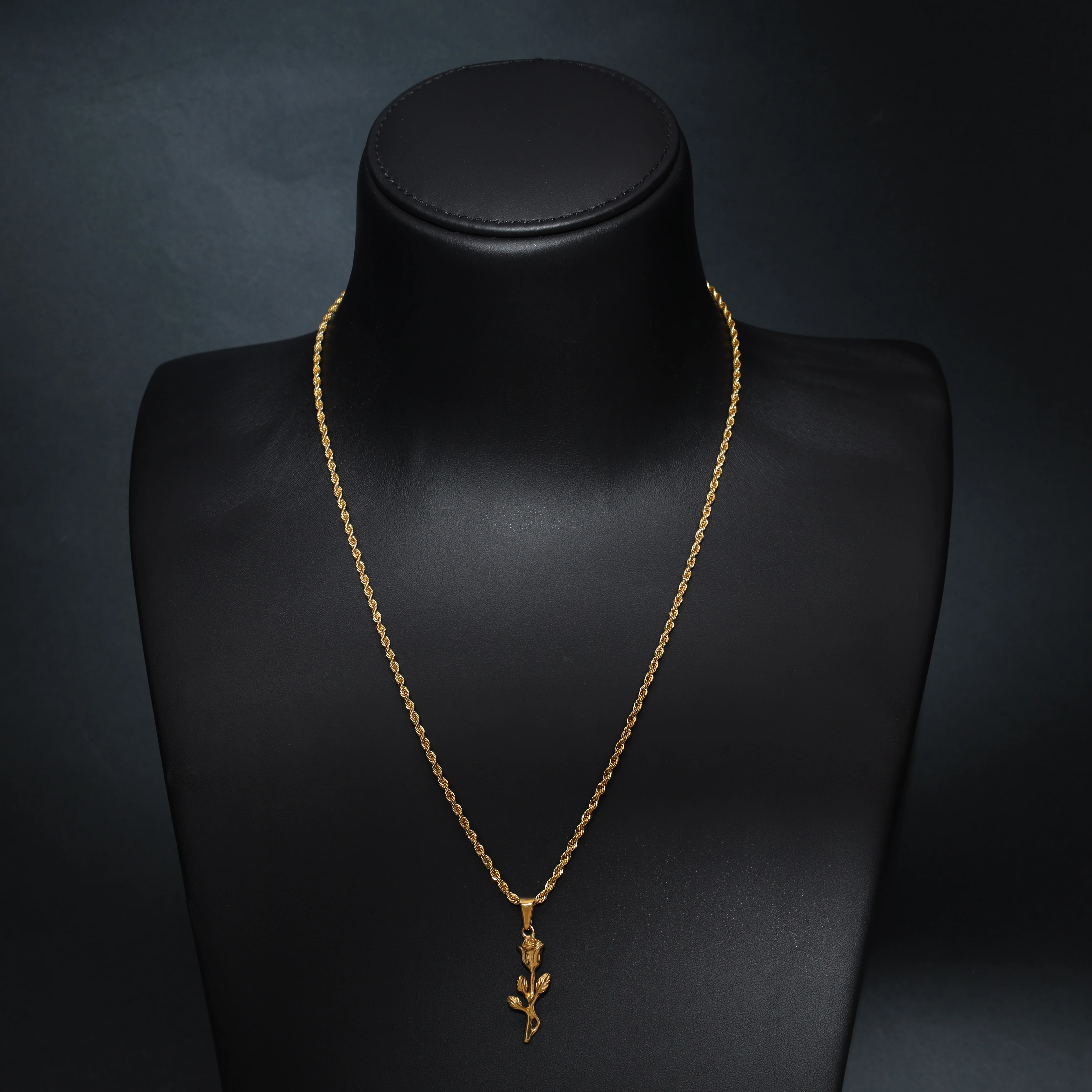 Set Kordelkette Rope Chain mit Rose Anhänger aus Edelstahl - vergoldet - Image 5